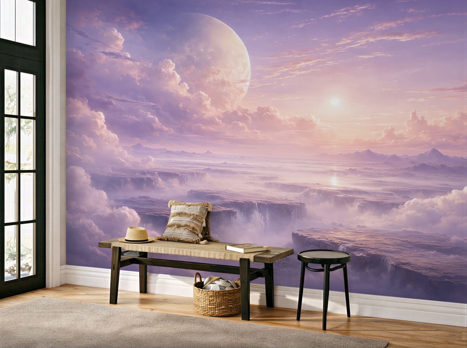 Fototapeta fantastyczny świt nad chmurami i planetą