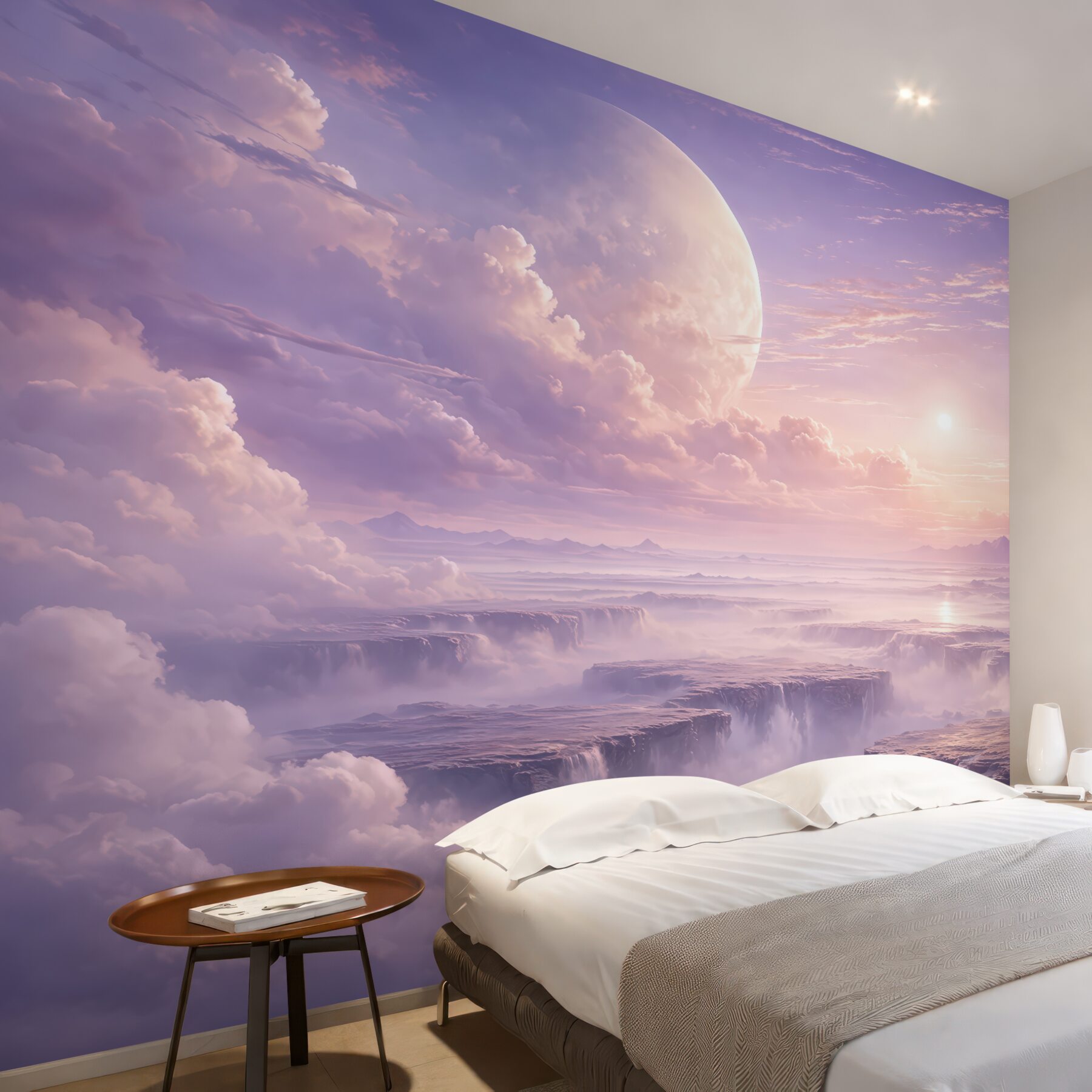 Fototapeta fantastyczny świt nad chmurami i planetą