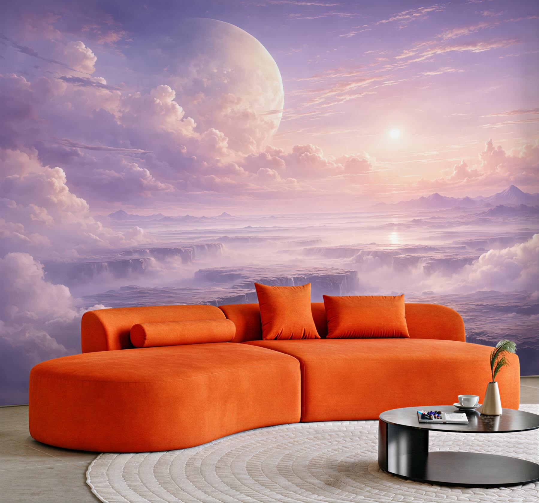 Fototapeta fantastyczny świt nad chmurami i planetą