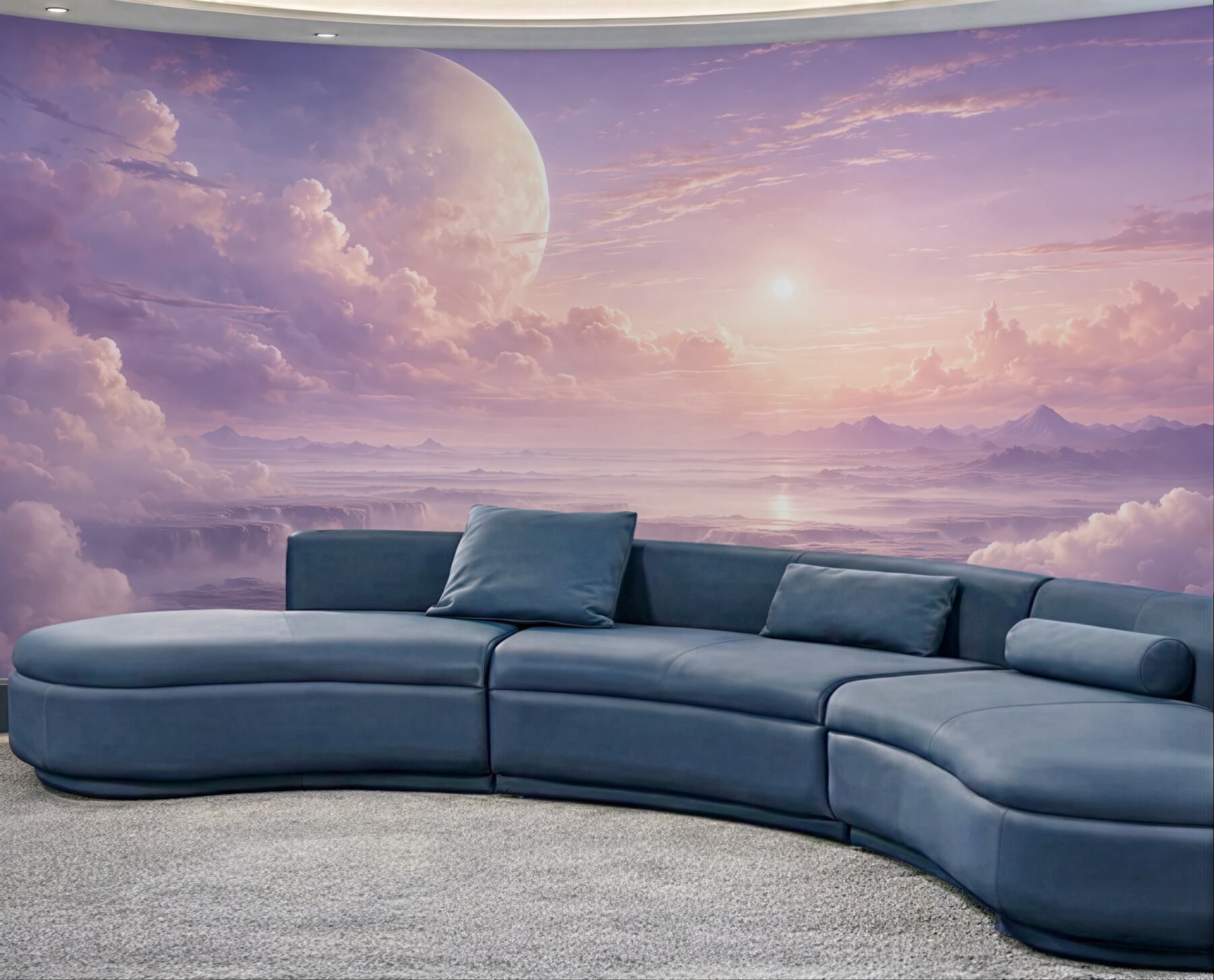 Fototapeta fantastyczny świt nad chmurami i planetą