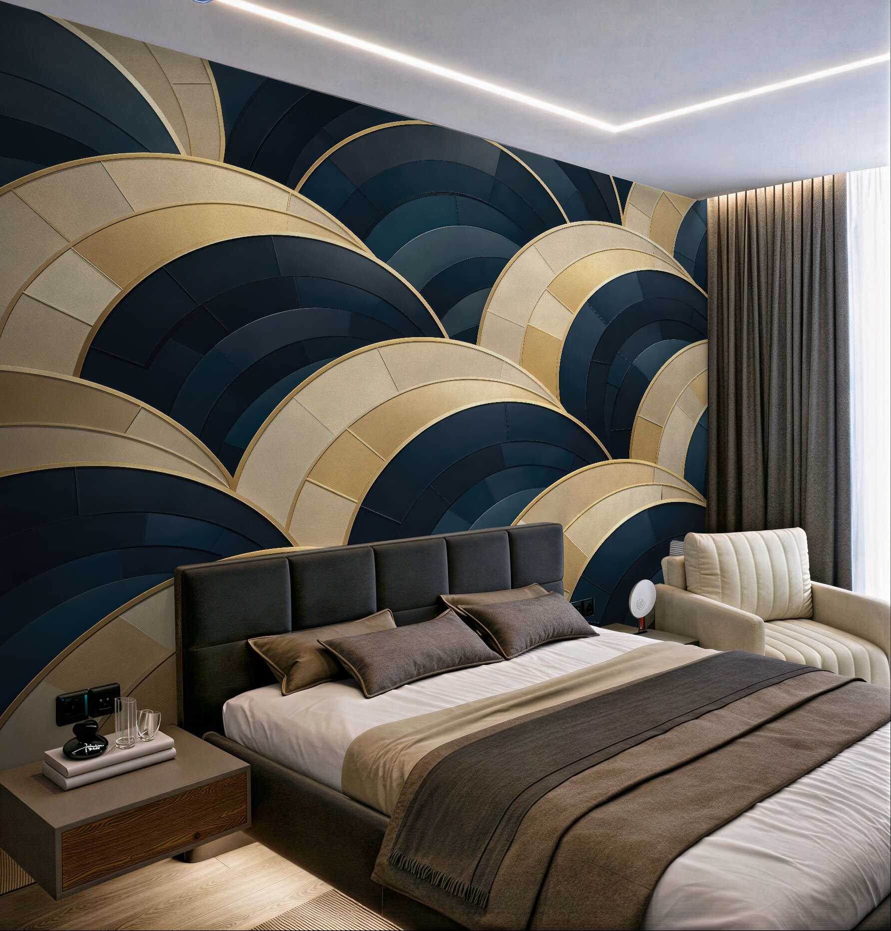 Fototapeta granatowo złote łuki art deco