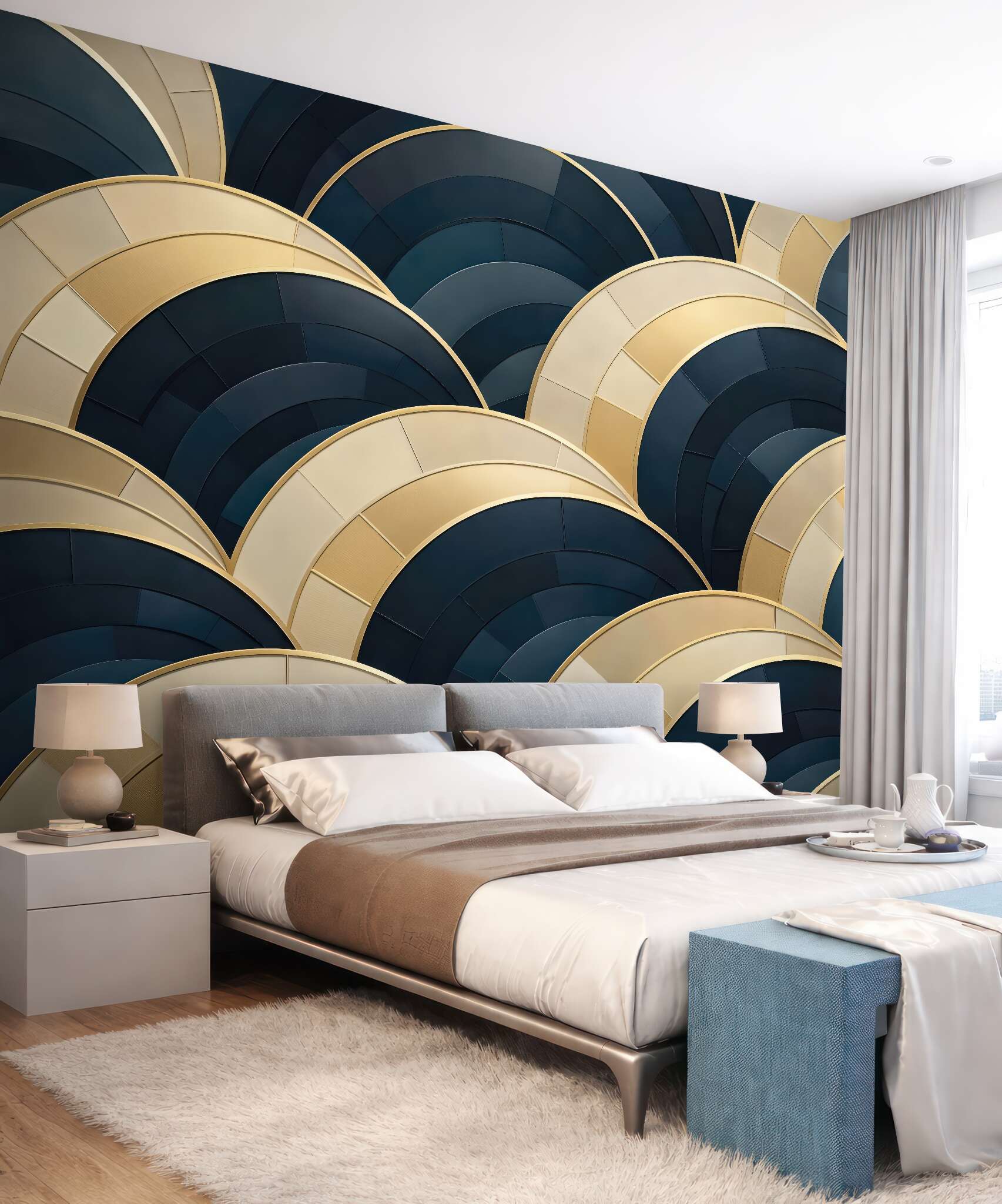 Fototapeta granatowo złote łuki art deco