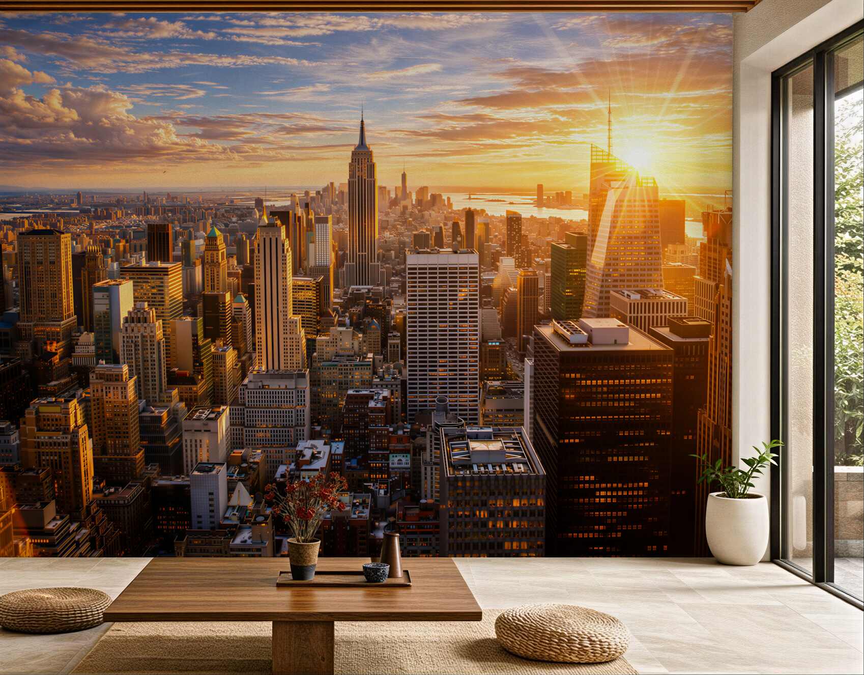Fototapeta Manhattan o zachodzie słońca złota panorama miasta do salonu