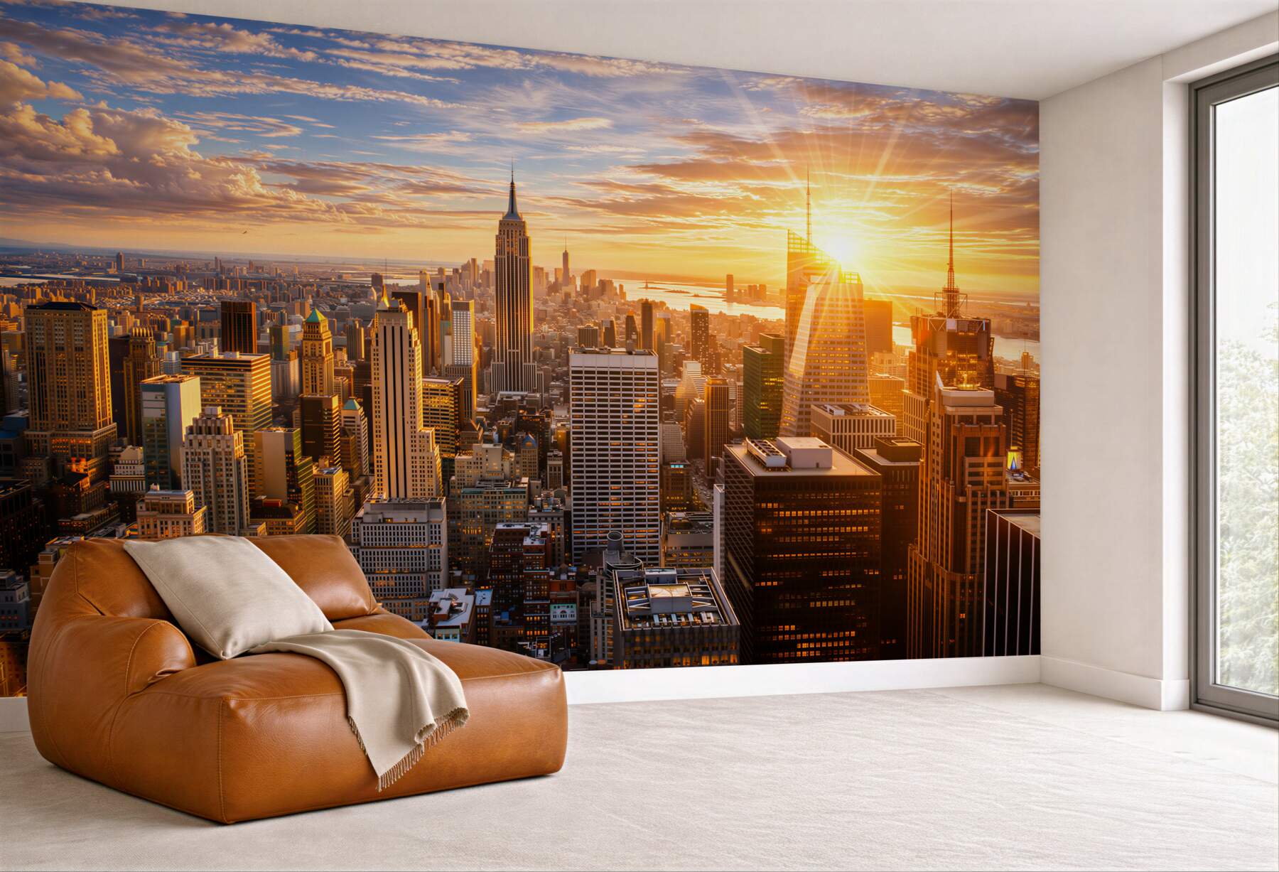Fototapeta Manhattan o zachodzie słońca złota panorama miasta do salonu