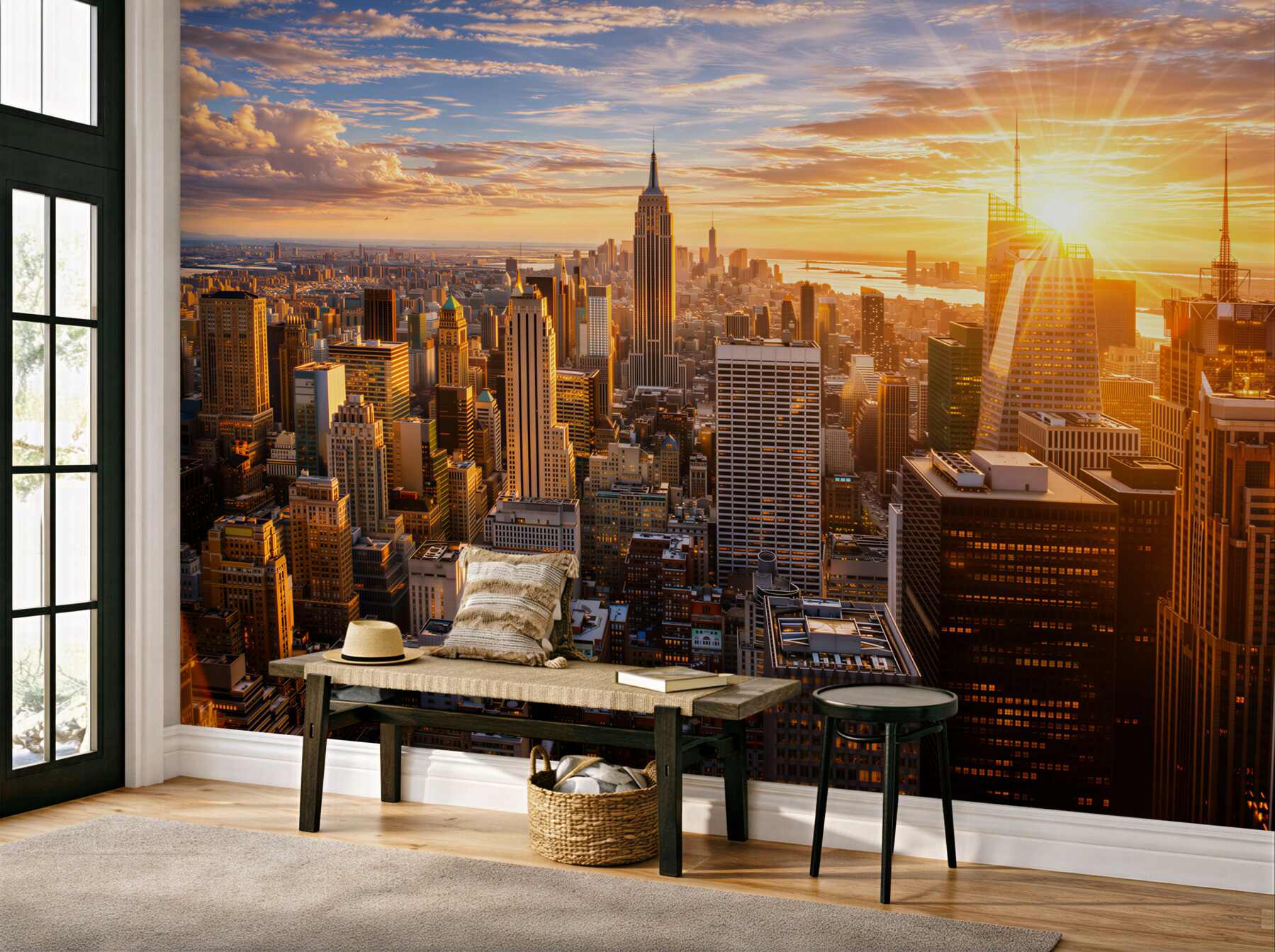 Fototapeta Manhattan o zachodzie słońca złota panorama miasta do salonu