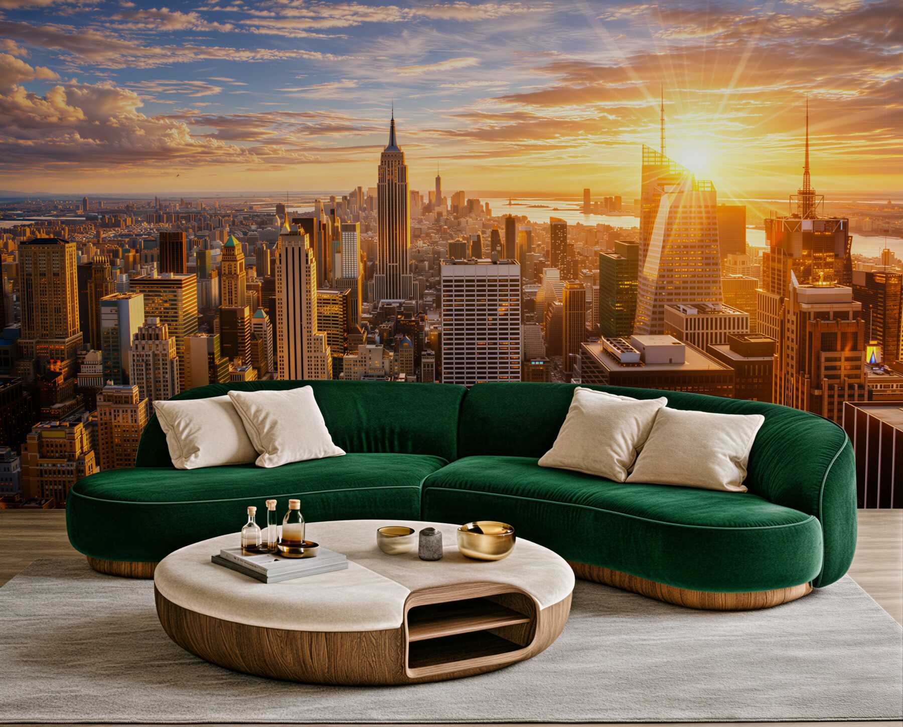 Fototapeta Manhattan o zachodzie słońca złota panorama miasta do salonu