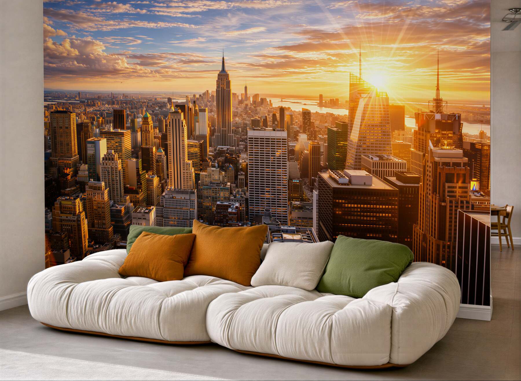 Fototapeta Manhattan o zachodzie słońca złota panorama miasta do salonu