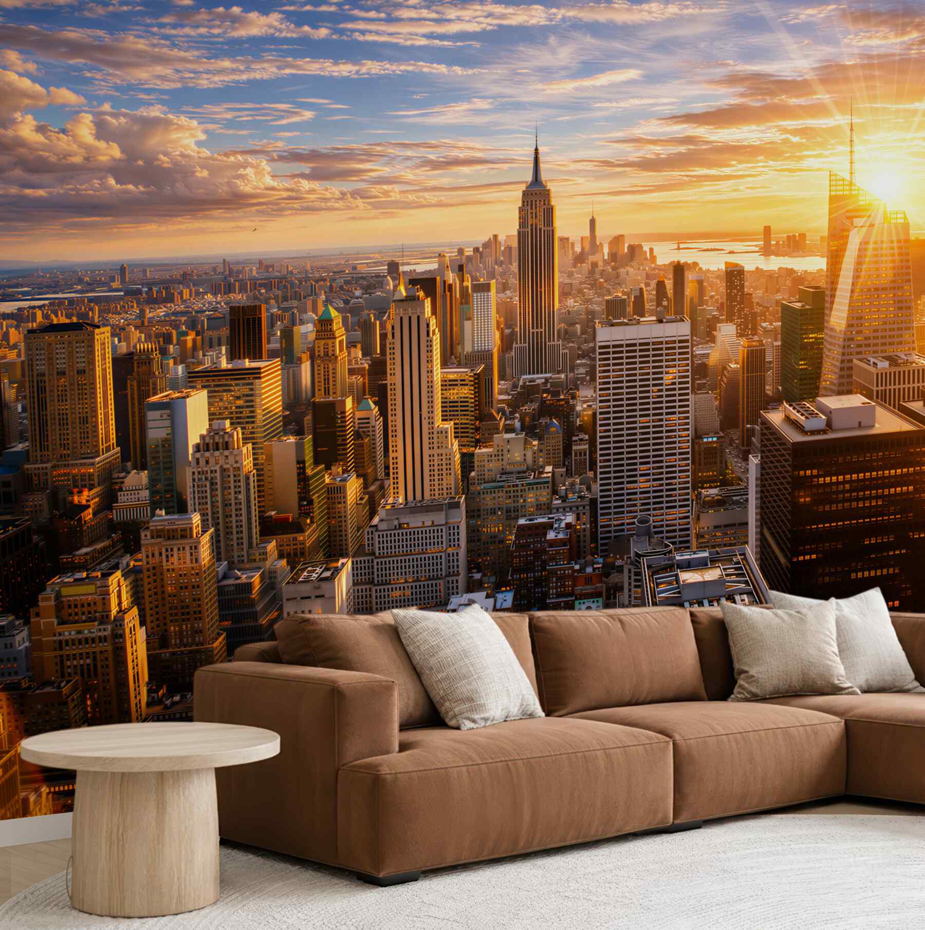 Fototapeta Manhattan o zachodzie słońca złota panorama miasta do salonu
