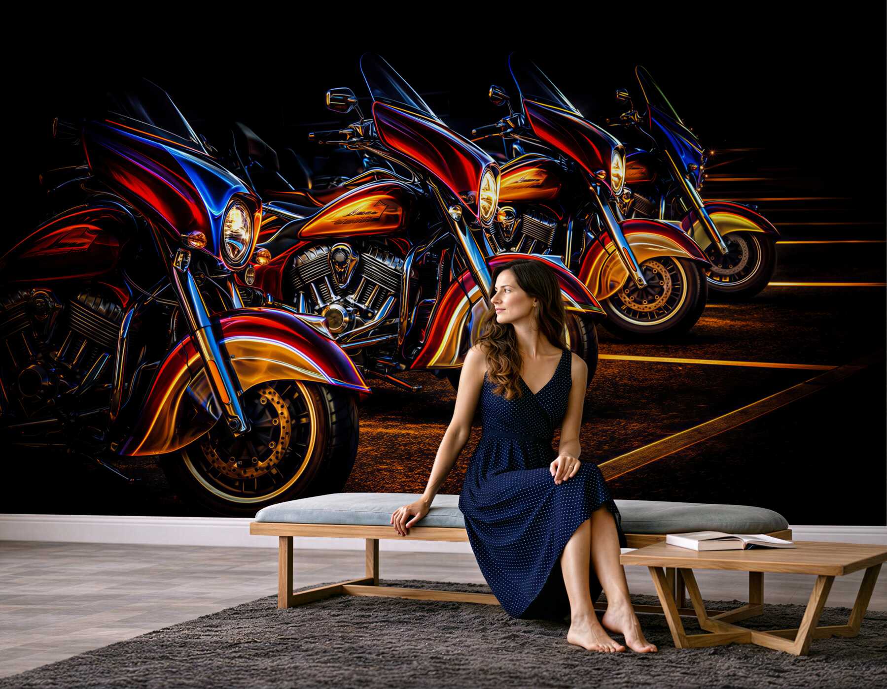 Fototapeta motocykle nocą w neonowym świetle do męskiego wnętrza
