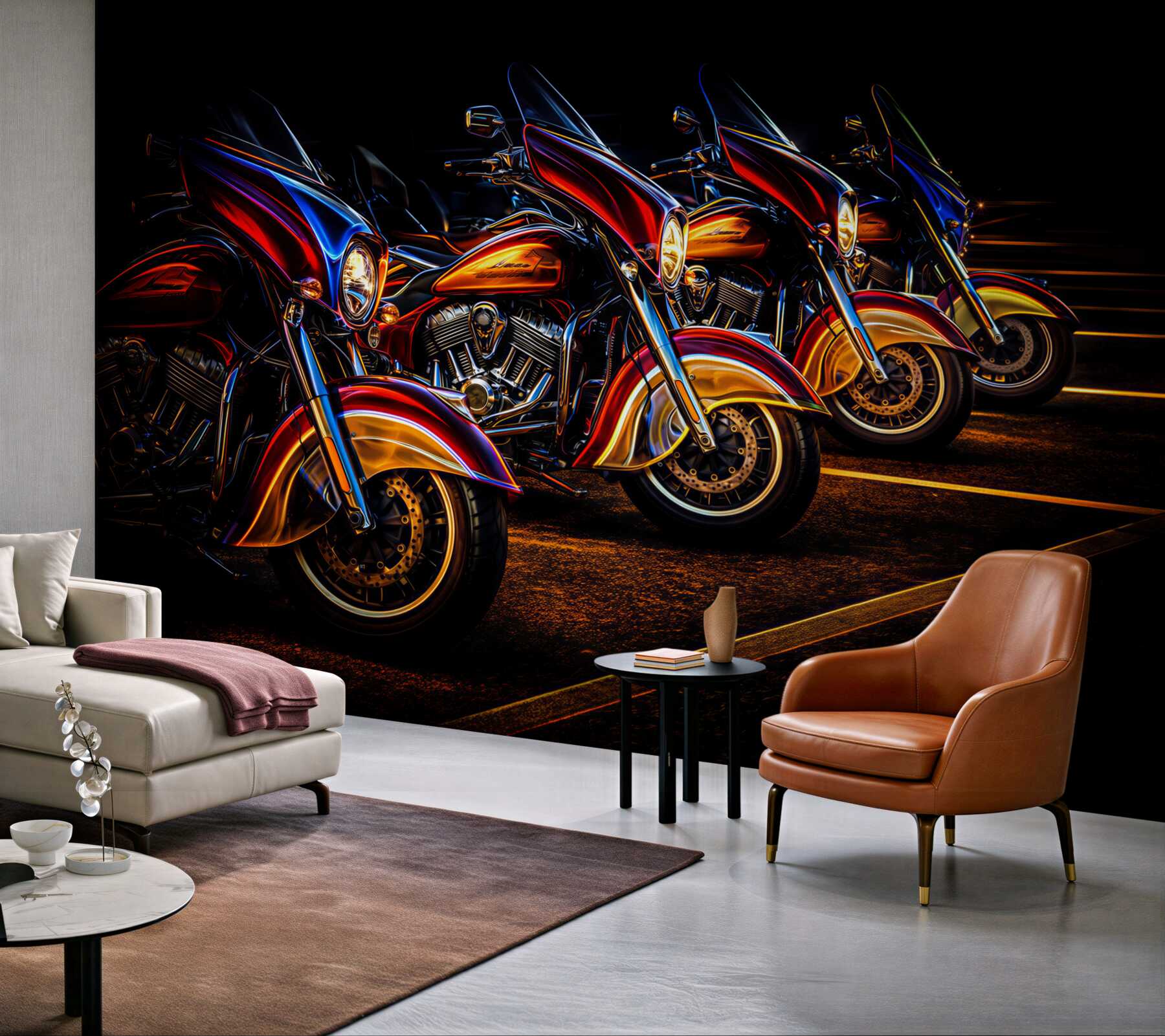 Fototapeta motocykle nocą w neonowym świetle do męskiego wnętrza