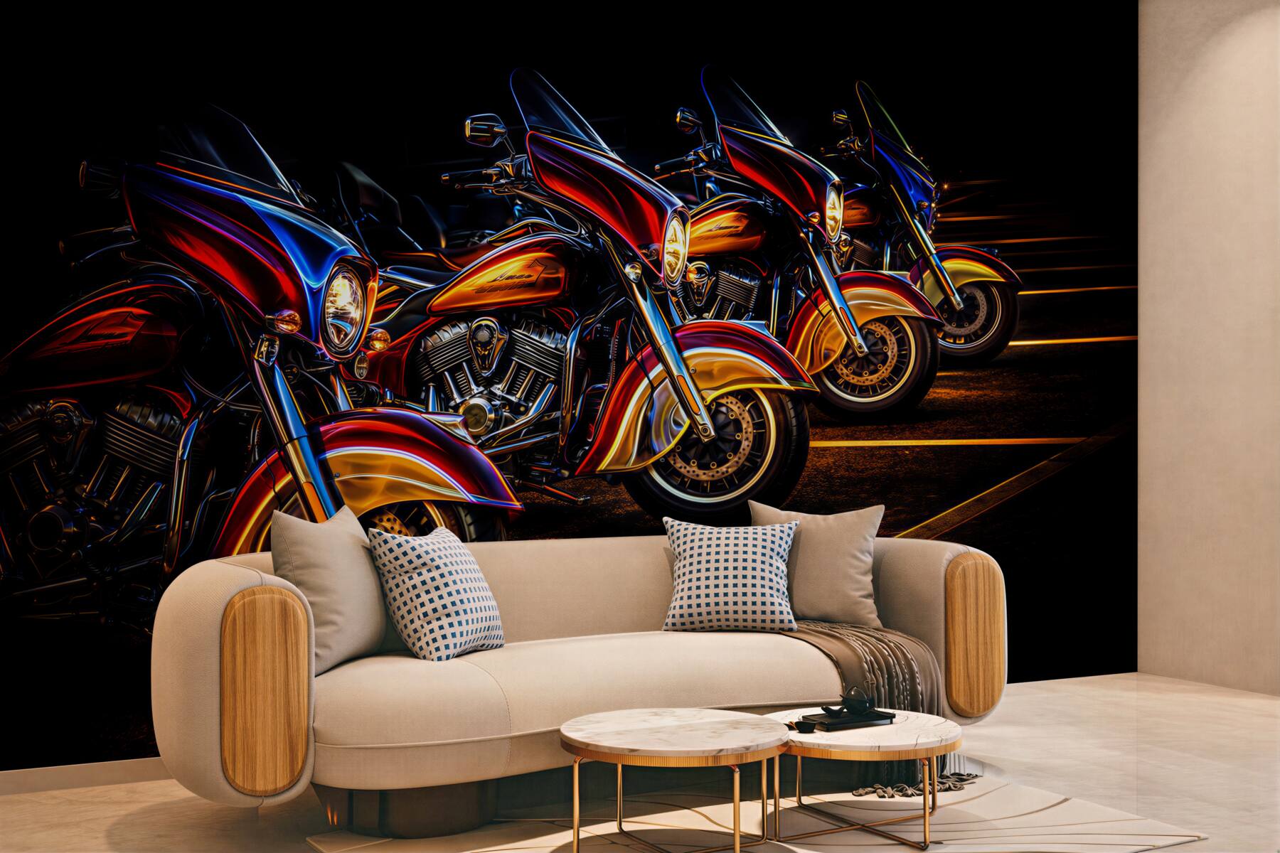Fototapeta motocykle nocą w neonowym świetle do męskiego wnętrza