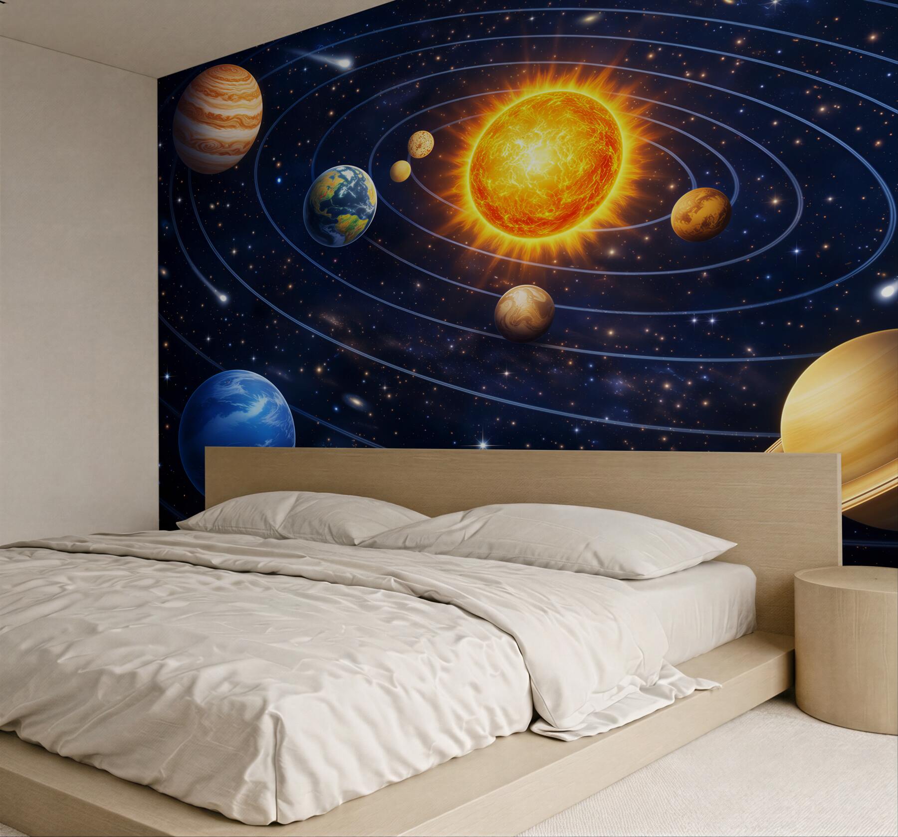 Fototapeta układ słoneczny z planetami i gwiazdami dla pokoju dziecka