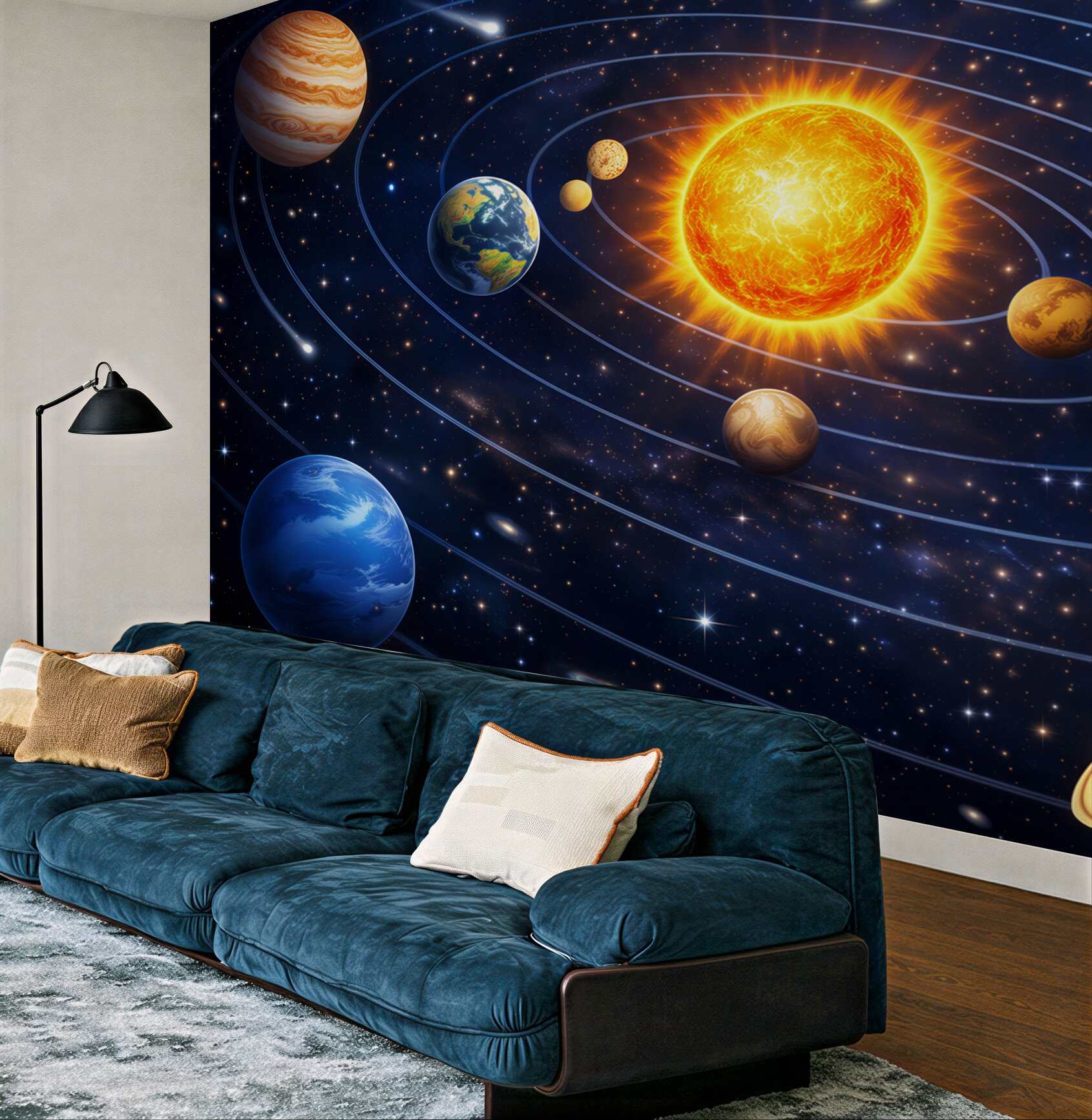 Fototapeta układ słoneczny z planetami i gwiazdami dla pokoju dziecka