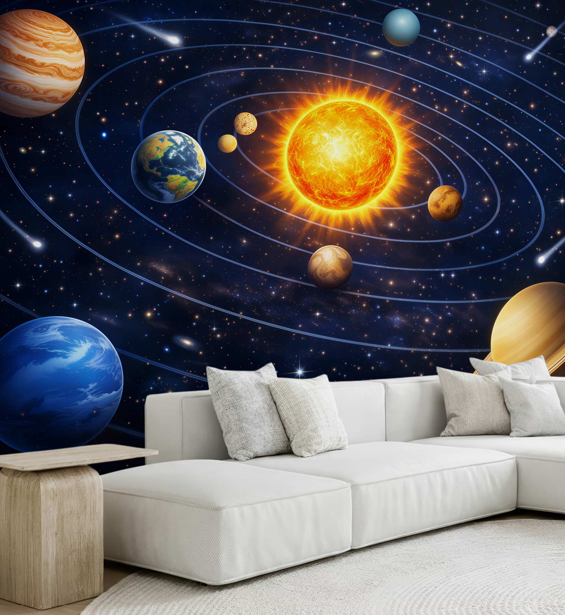 Fototapeta układ słoneczny z planetami i gwiazdami dla pokoju dziecka
