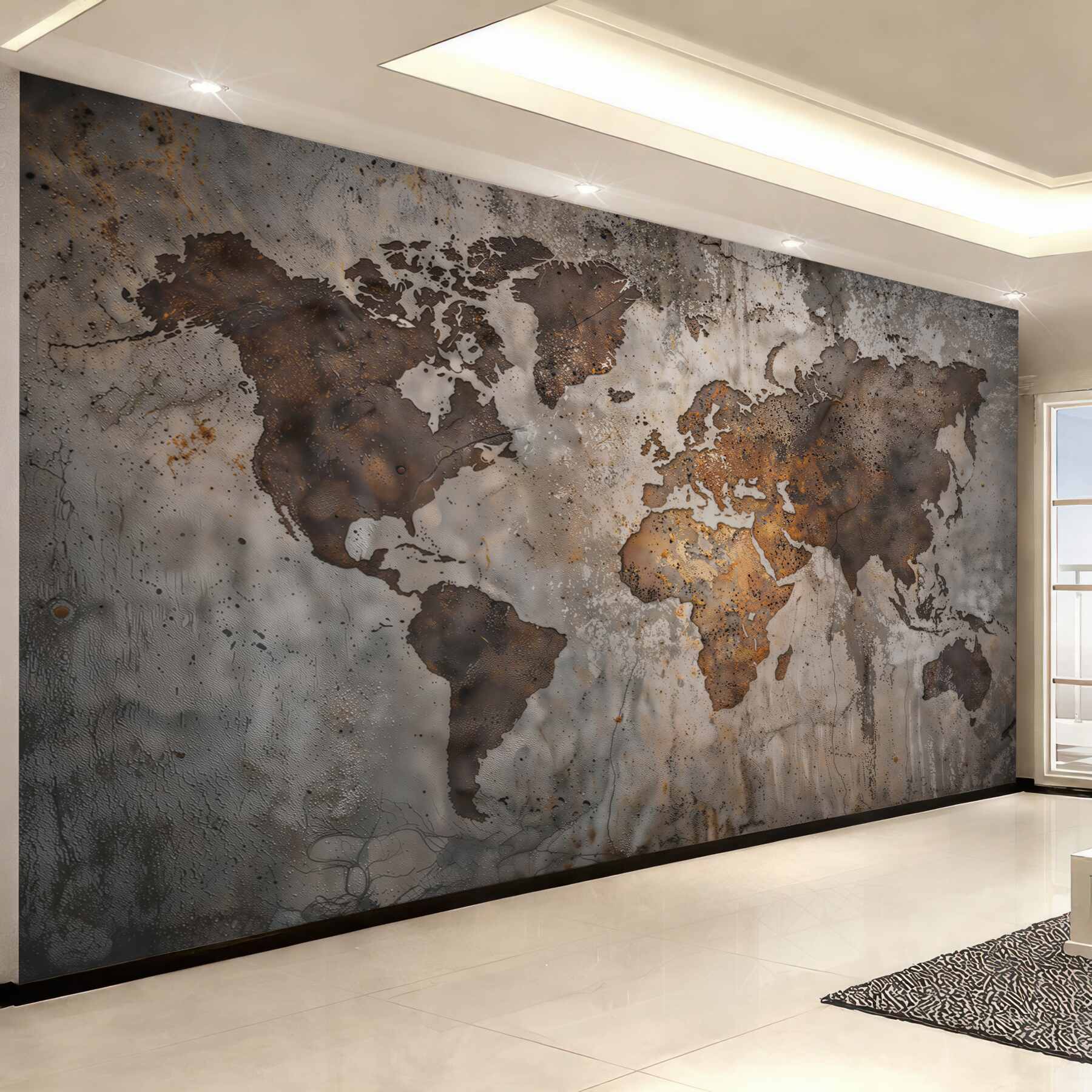 Fototapeta mapa świata w stylu industrialnym na бетонowej ścianie