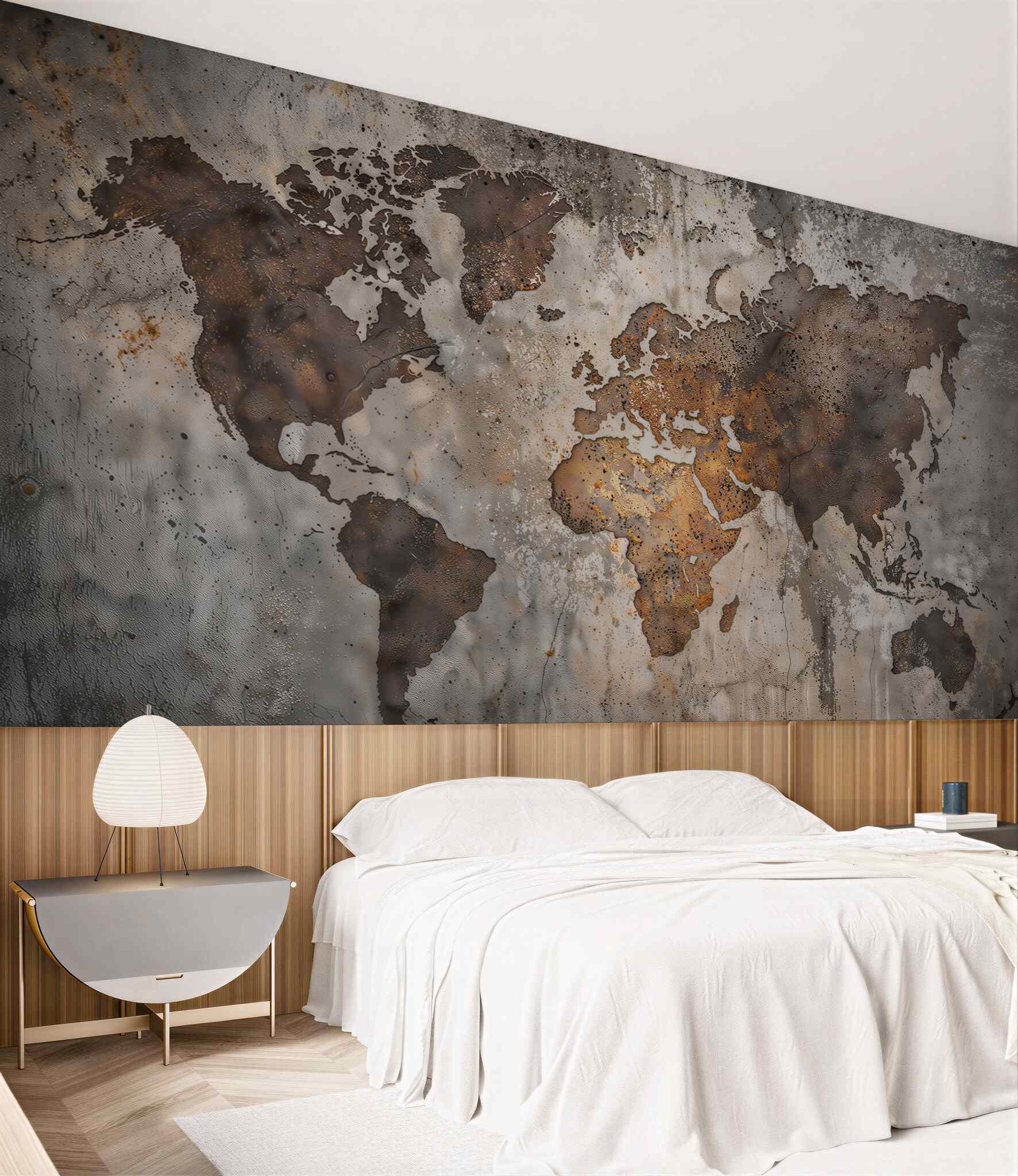 Fototapeta mapa świata w stylu industrialnym na бетонowej ścianie
