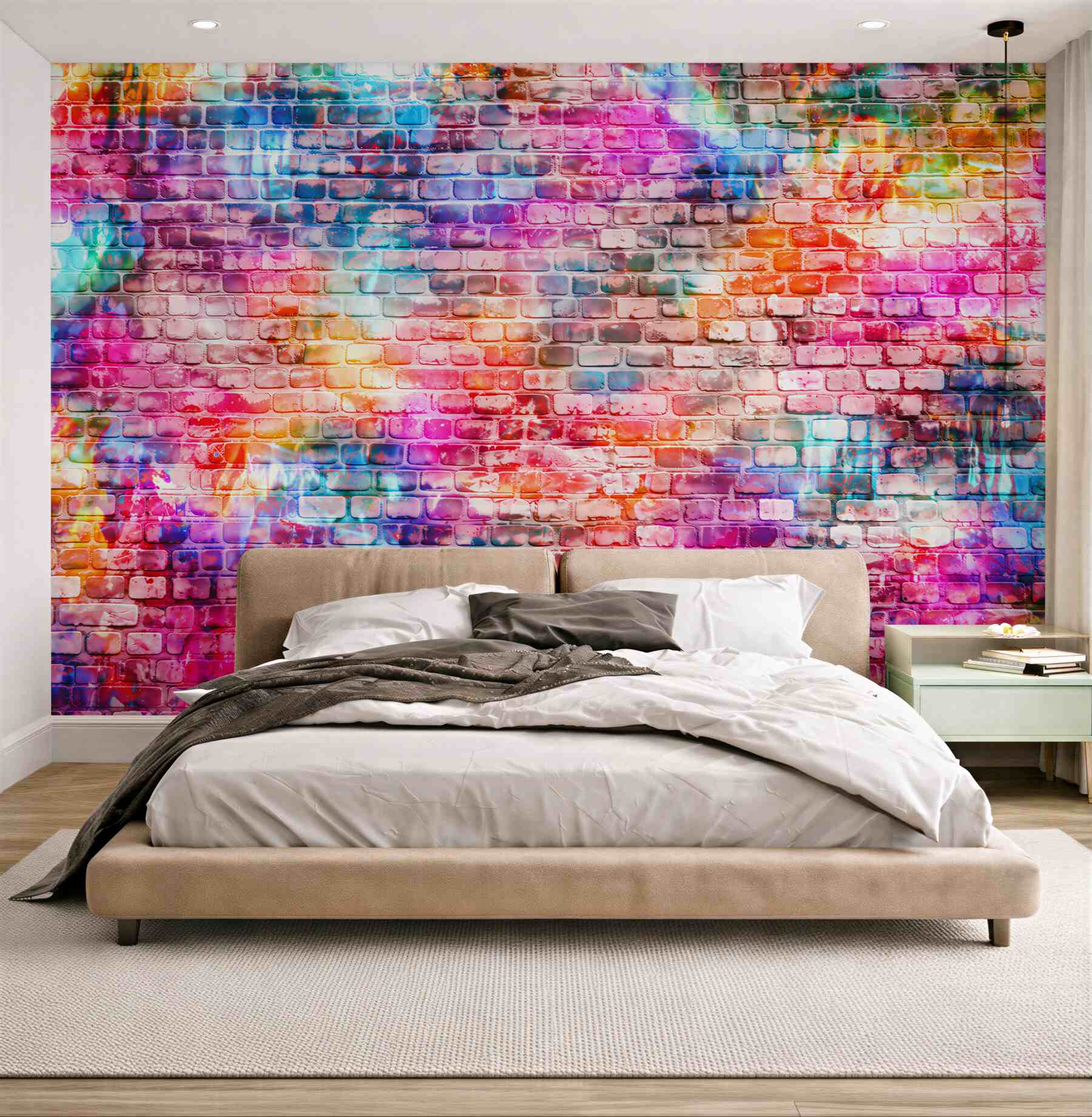 Fototapeta kolorowa ceglana ściana w stylu graffiti nowoczesna