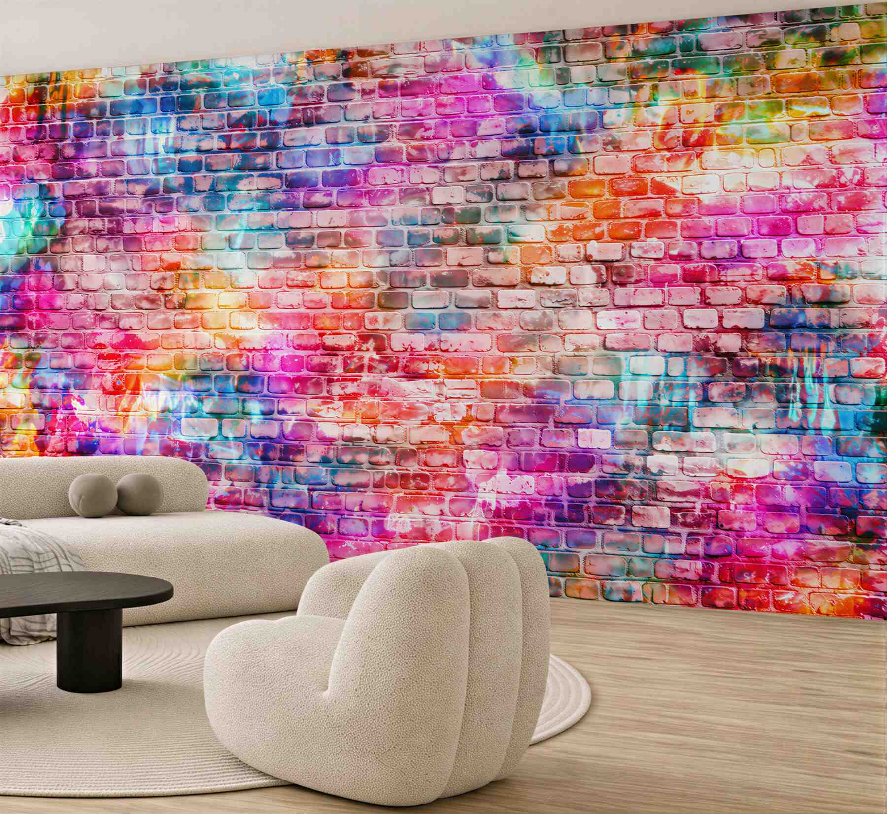 Fototapeta kolorowa ceglana ściana w stylu graffiti nowoczesna