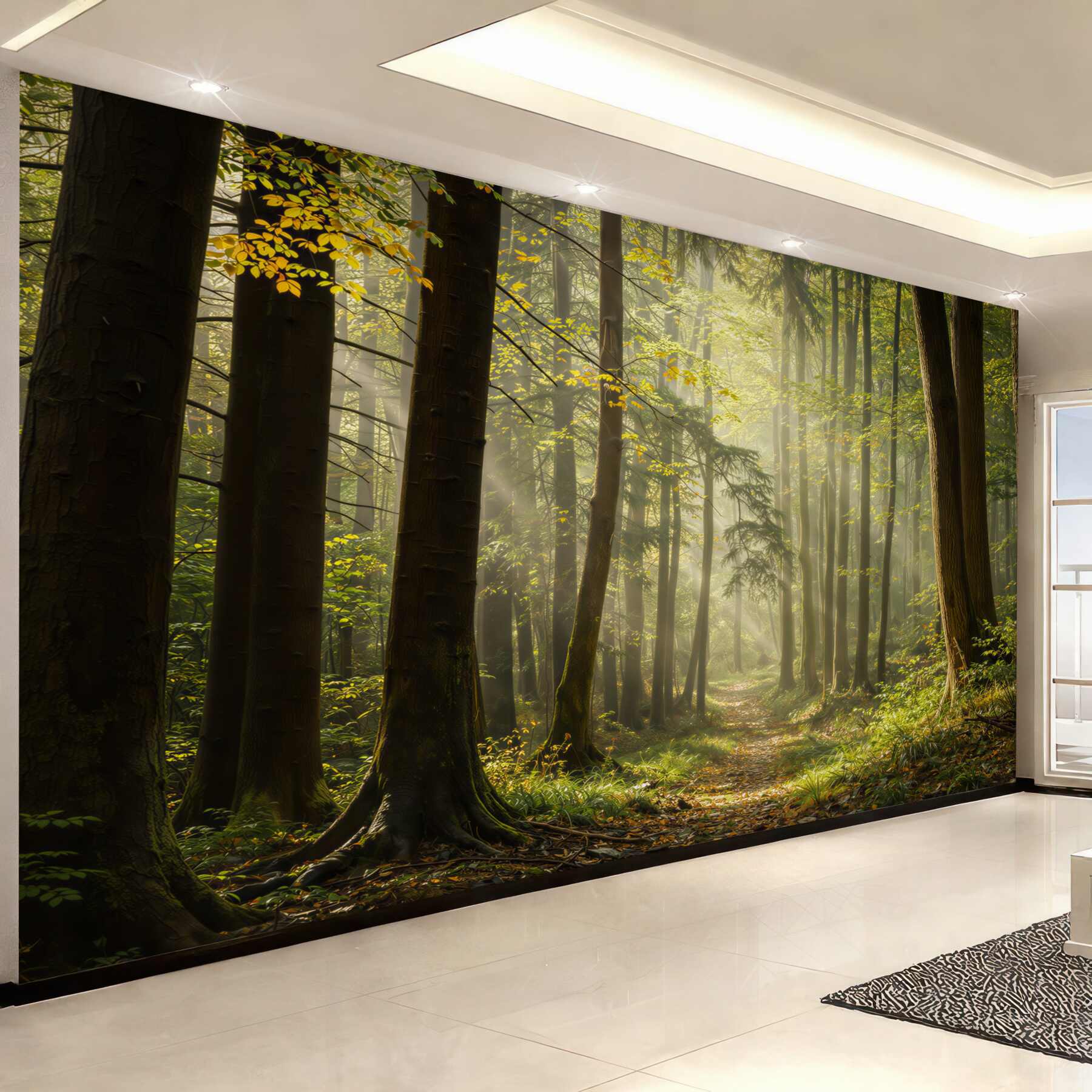 Fototapeta leśna ścieżka w promieniach słońca naturalny zielony las