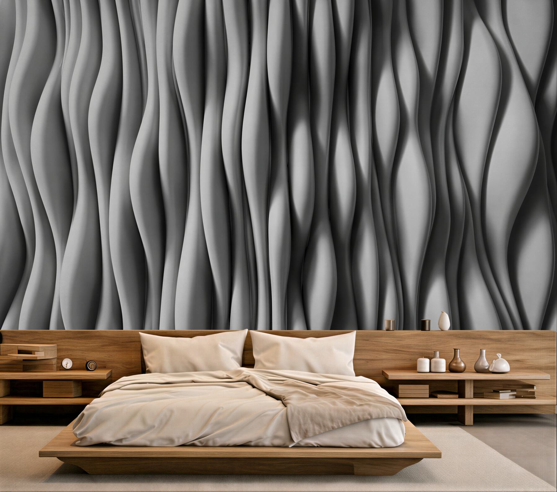 Fototapeta abstrakcyjne fale 3D szare nowoczesne do salonu