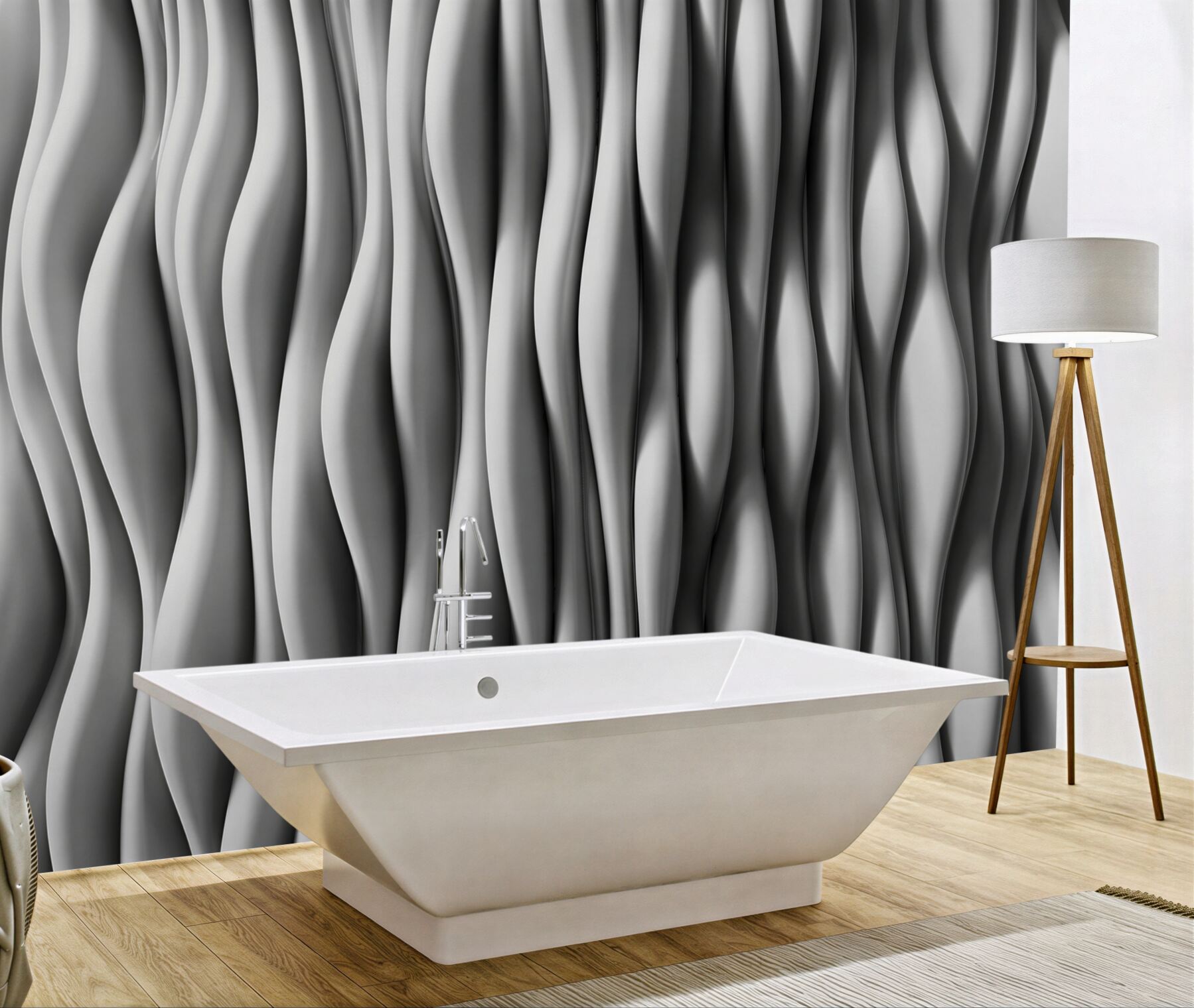 Fototapeta abstrakcyjne fale 3D szare nowoczesne do salonu
