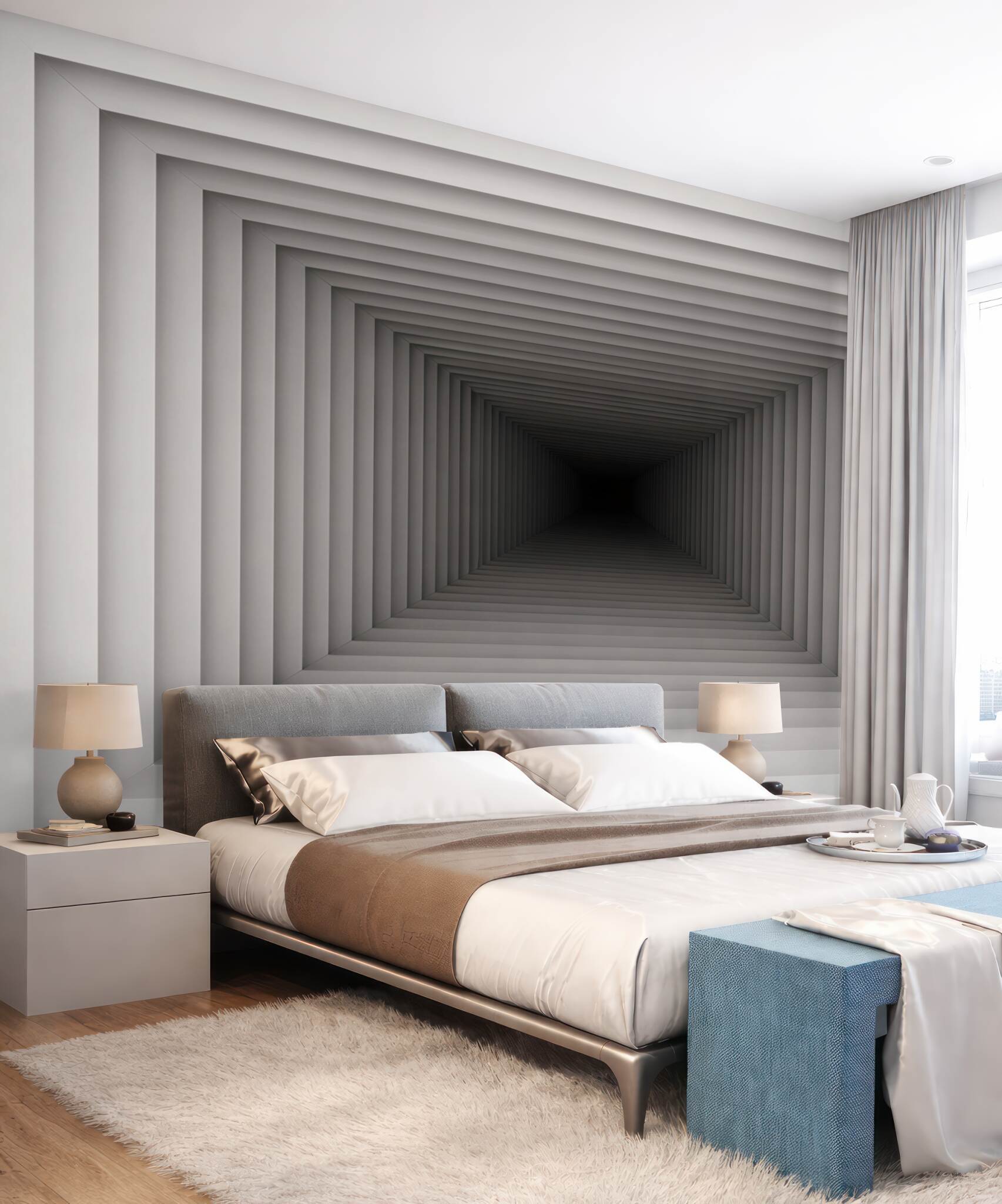 Fototapeta tunel geometryczny 3D szary nowoczesna iluzja głębi