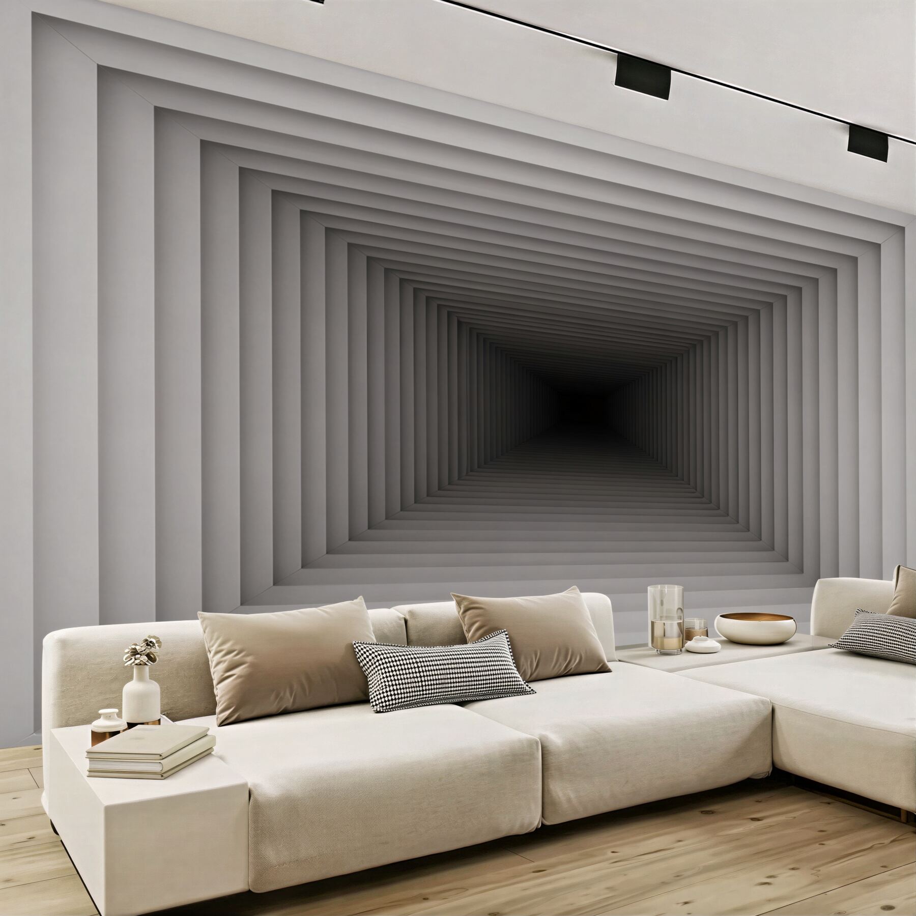 Fototapeta tunel geometryczny 3D szary nowoczesna iluzja głębi