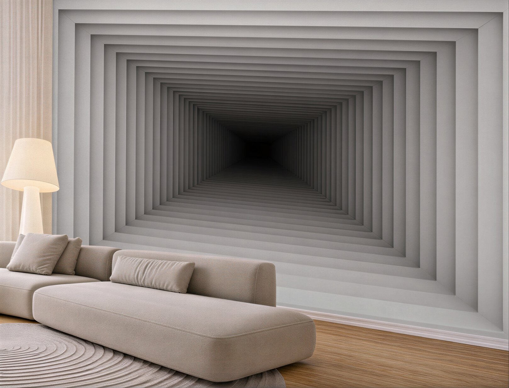 Fototapeta tunel geometryczny 3D szary nowoczesna iluzja głębi