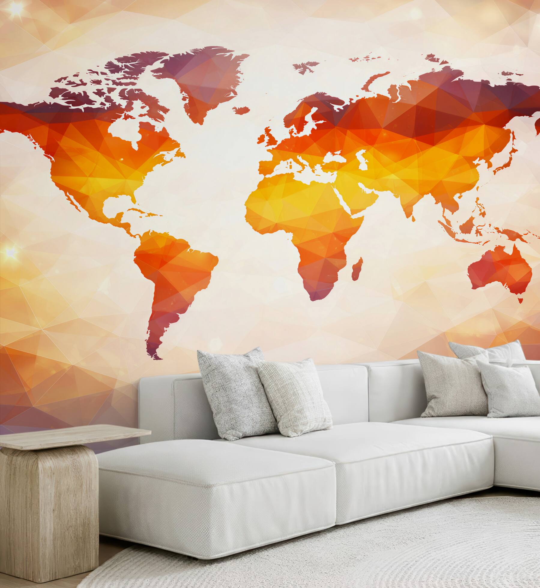 Fototapeta mapa świata geometryczna w ciepłych pomarańczowych barwach