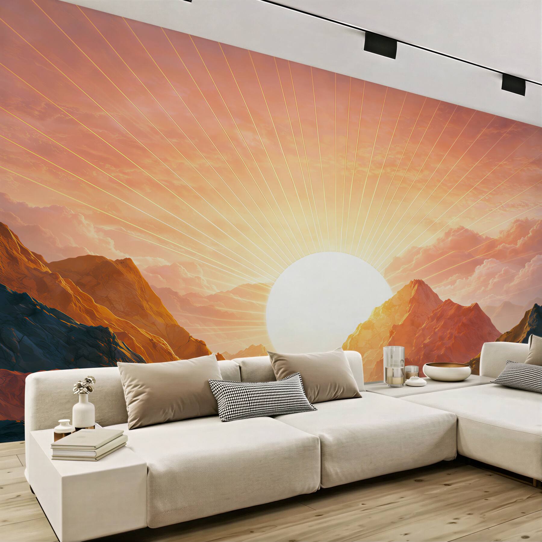 Fototapeta góry o wschodzie słońca w ciepłych pomarańczowych barwach
