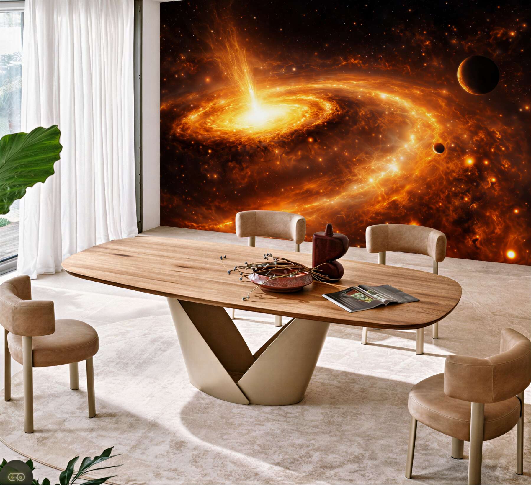 Fototapeta kosmiczna galaktyka z planetami w ognistych złotych barwach