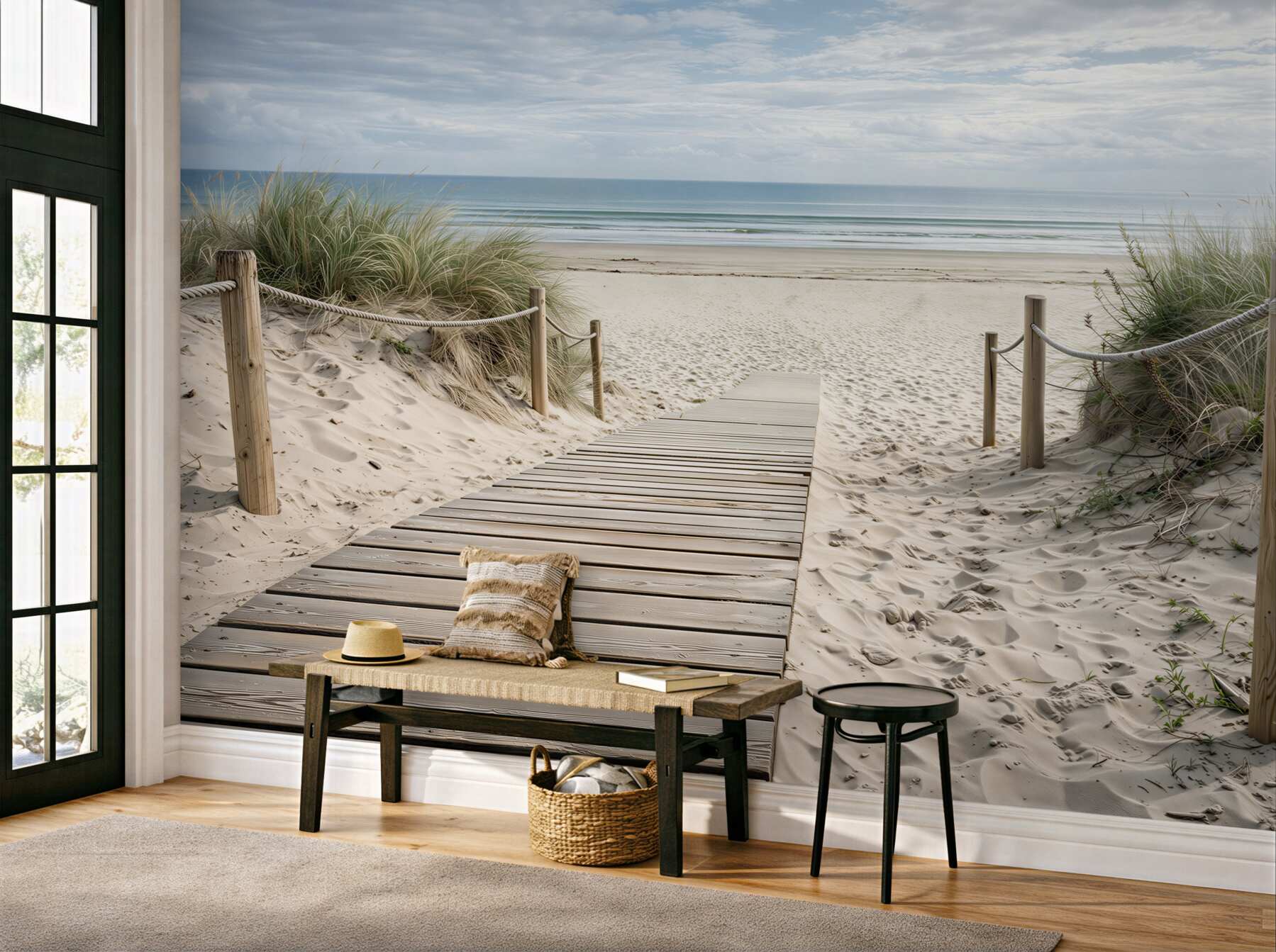 Fototapeta drewniany pomost na plażę spokojne morze i wydmy
