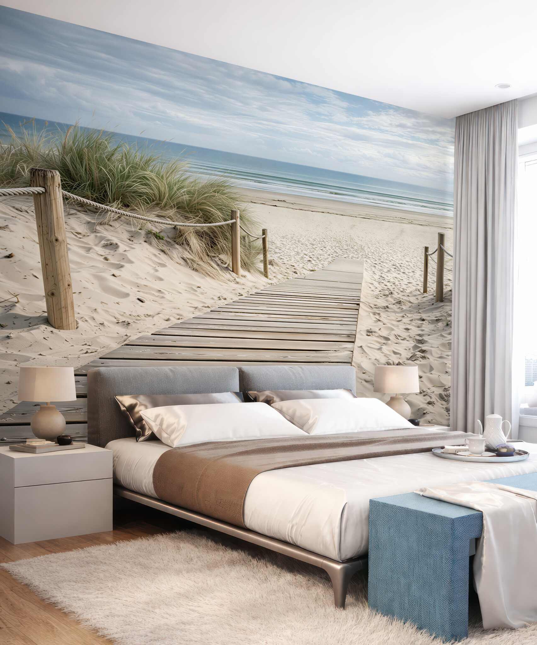 Fototapeta drewniany pomost na plażę spokojne morze i wydmy