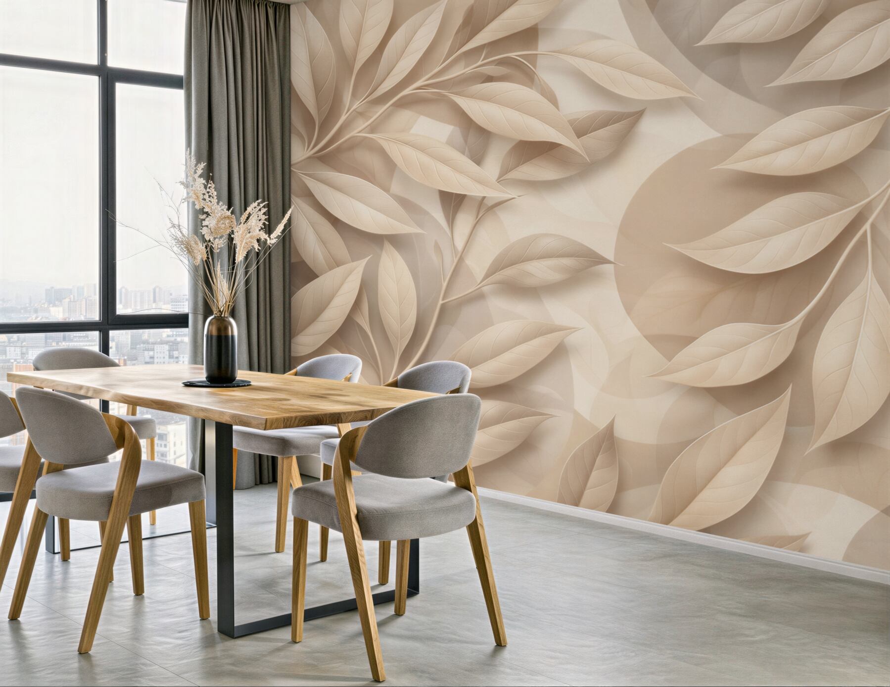 Fototapeta beżowe liście 3D elegancka abstrakcja do nowoczesnego wnętrza