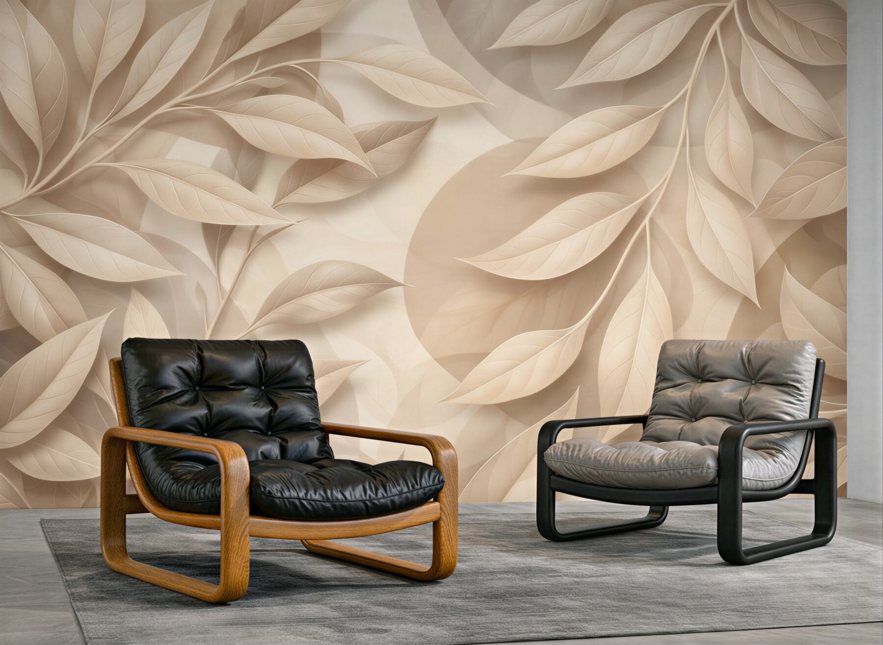 Fototapeta beżowe liście 3D elegancka abstrakcja do nowoczesnego wnętrza