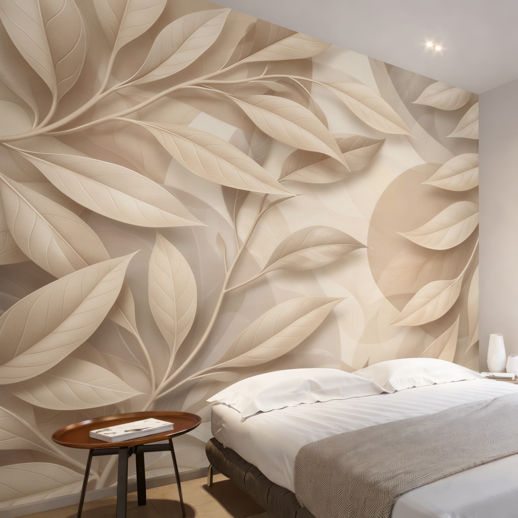 Fototapeta beżowe liście 3D elegancka abstrakcja do nowoczesnego wnętrza