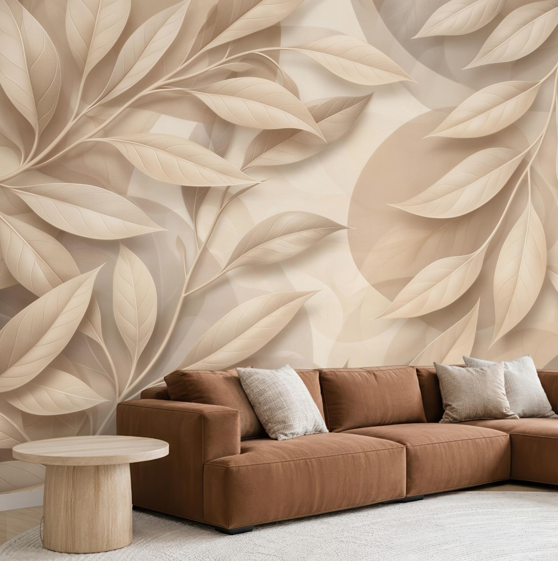 Fototapeta beżowe liście 3D elegancka abstrakcja do nowoczesnego wnętrza