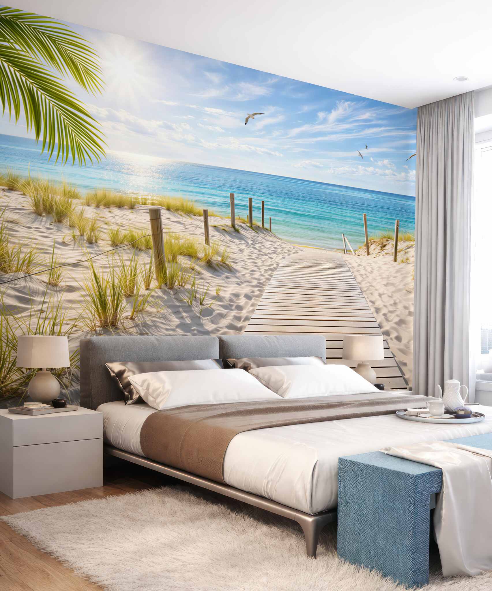 Fototapeta plaża z turkusowym morzem i wydmami słoneczny letni krajobraz