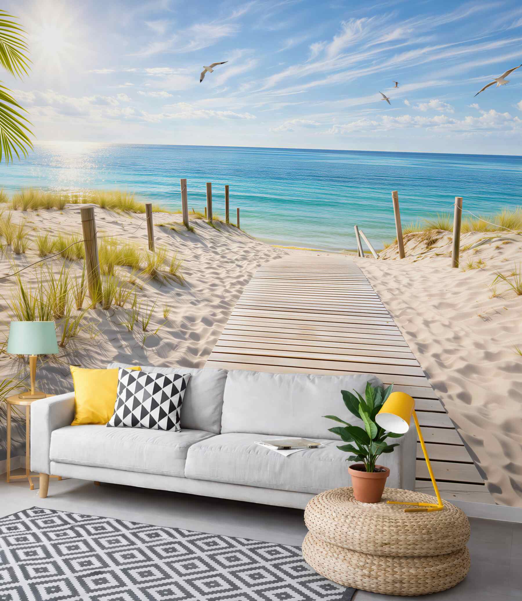 Fototapeta plaża z turkusowym morzem i wydmami słoneczny letni krajobraz