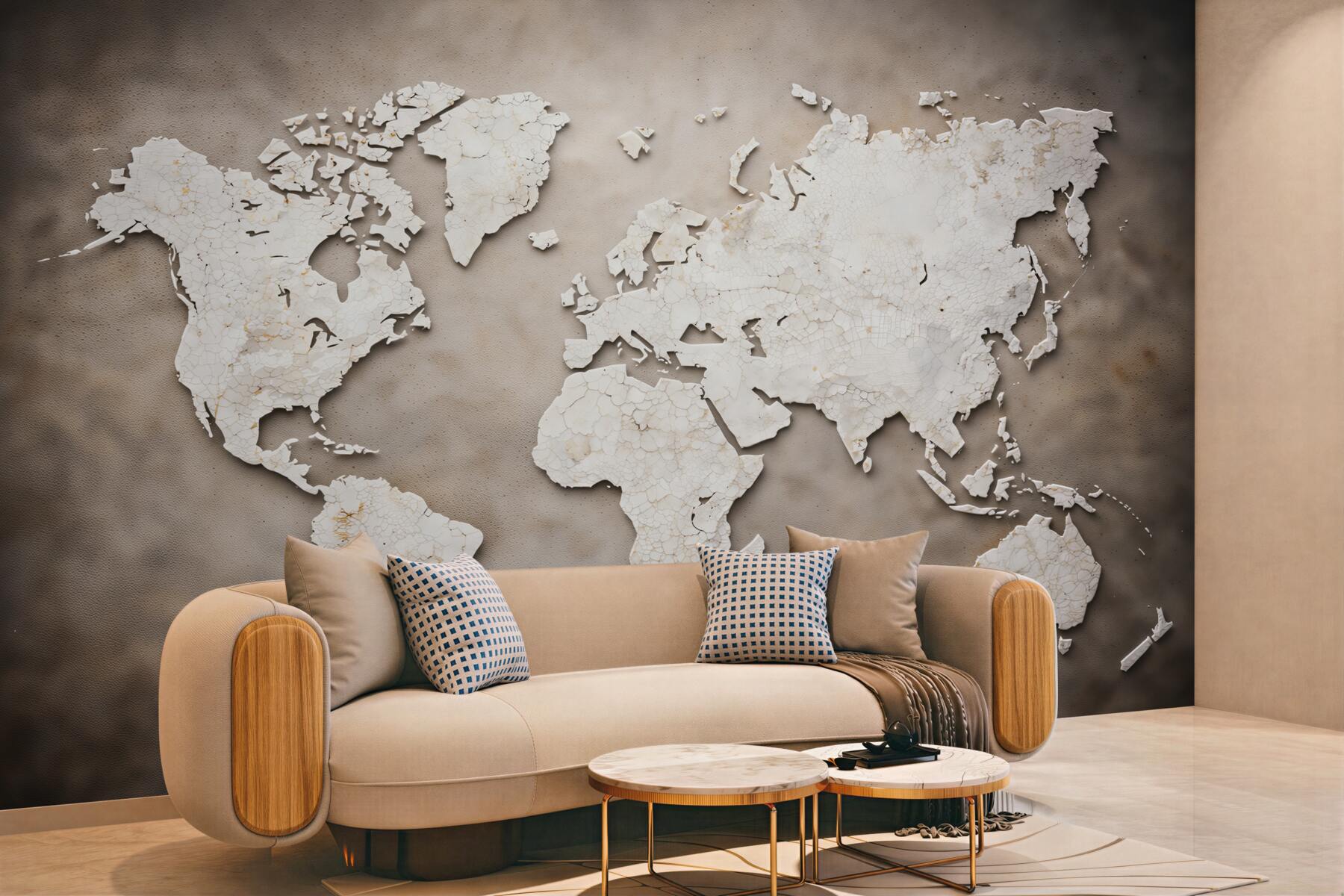 Fototapeta mapa świata biała na beżowym tle w stylu vintage
