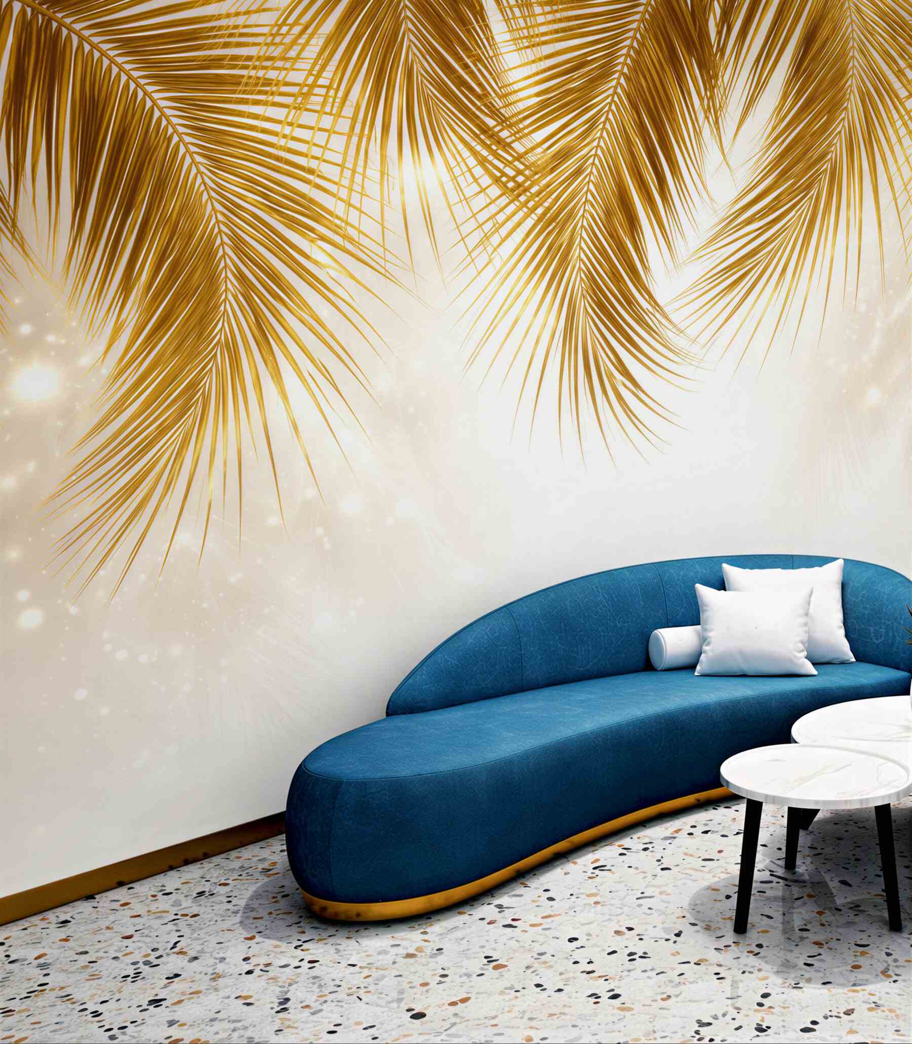 Fototapeta złote liście palmowe na jasnym tle elegancka glamour