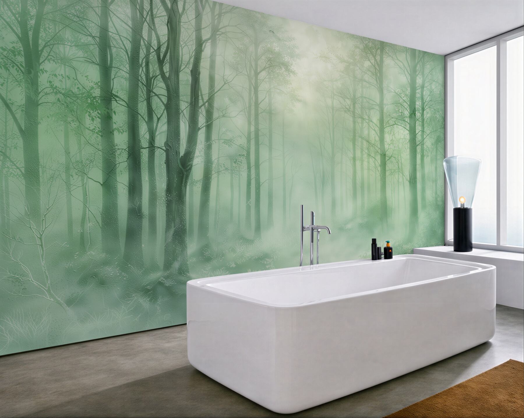 Fototapeta leśna mgła w miętowych tonach spokojny minimalistyczny las