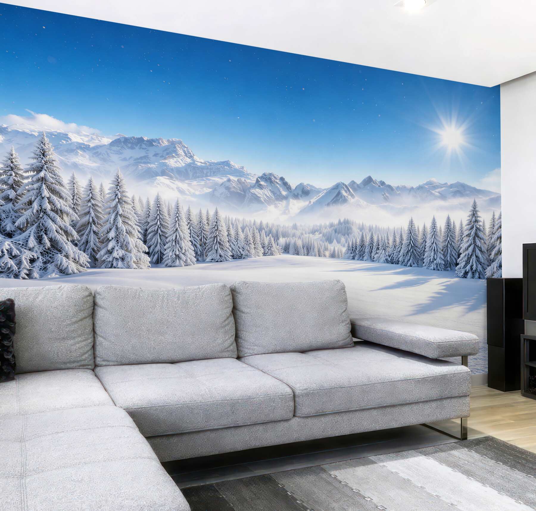 Fototapeta zimowe góry i ośnieżony las w słoneczny dzień