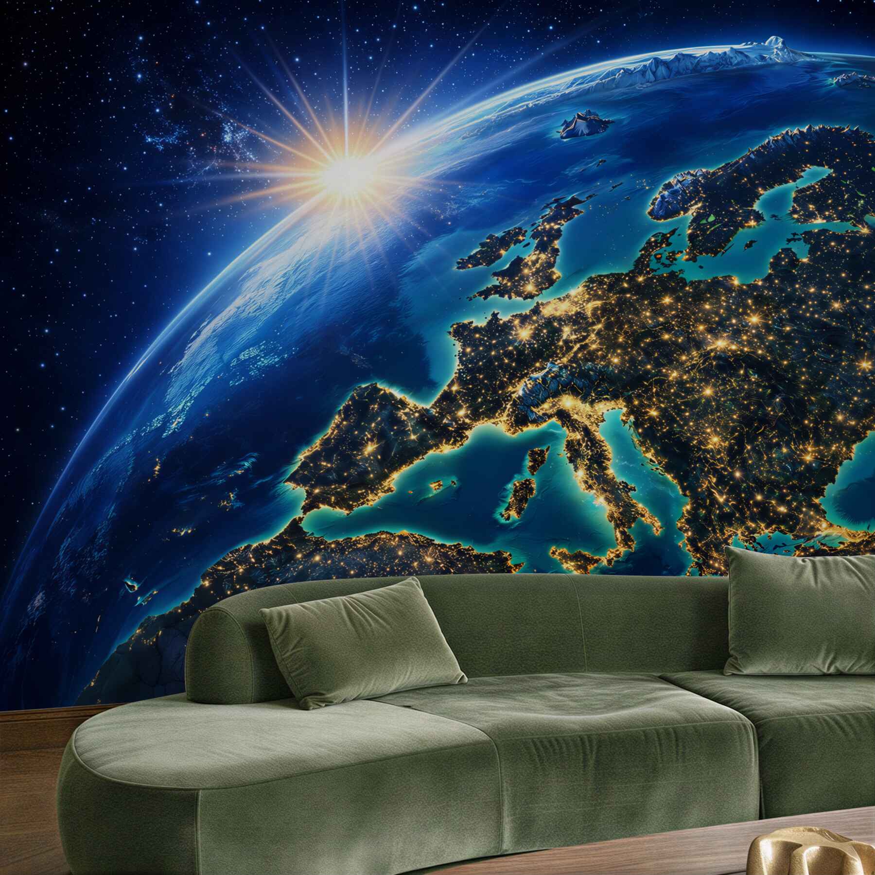 Fototapeta Ziemia z kosmosu Europa nocą i wschód słońca