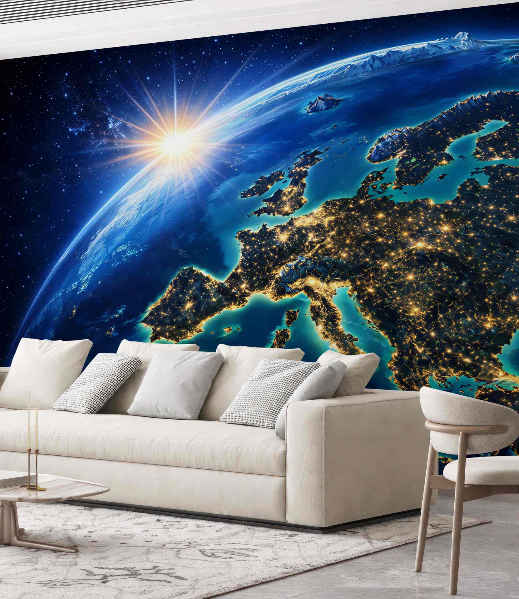 Fototapeta Ziemia z kosmosu Europa nocą i wschód słońca