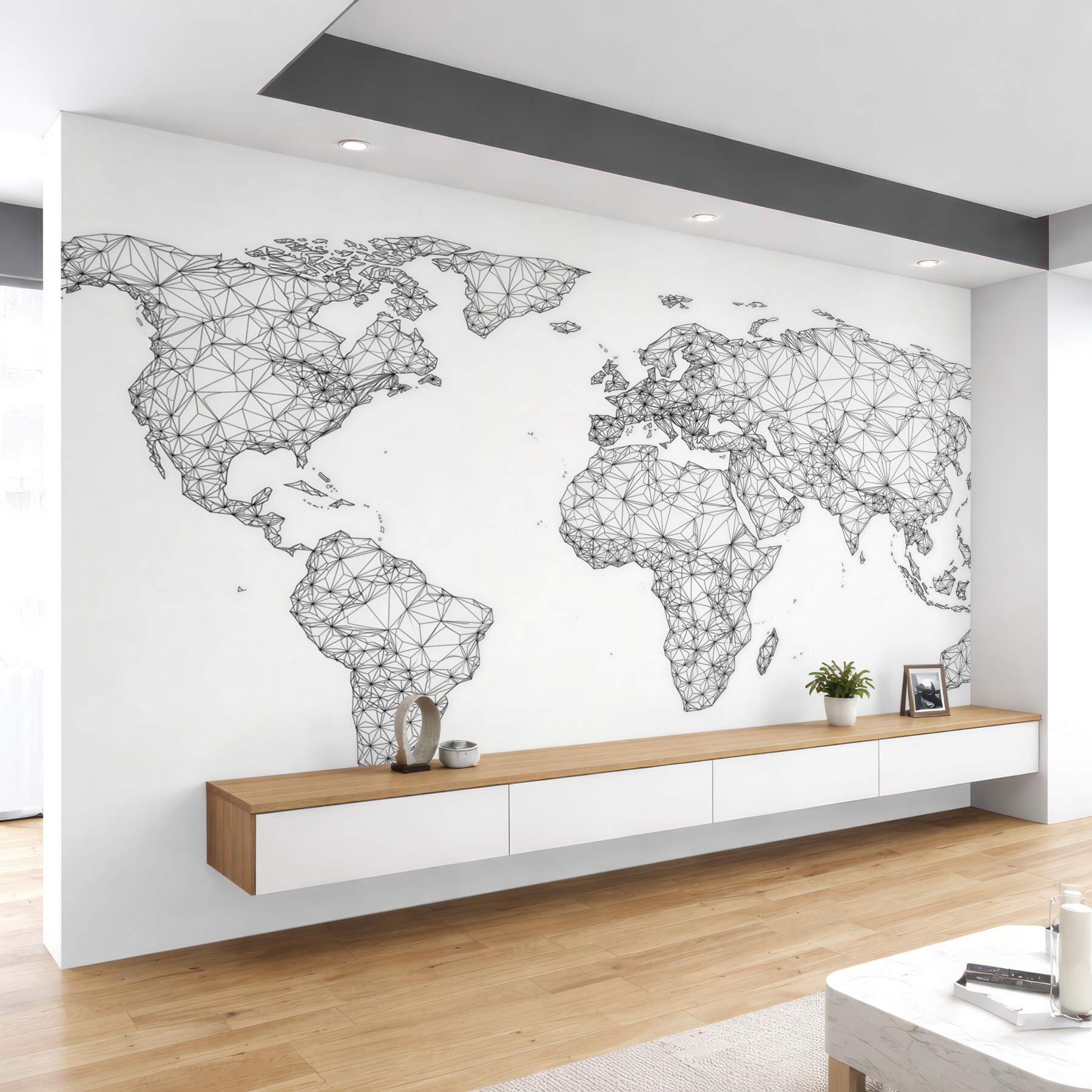 Fototapeta mapa świata geometryczna czarno biała nowoczesna