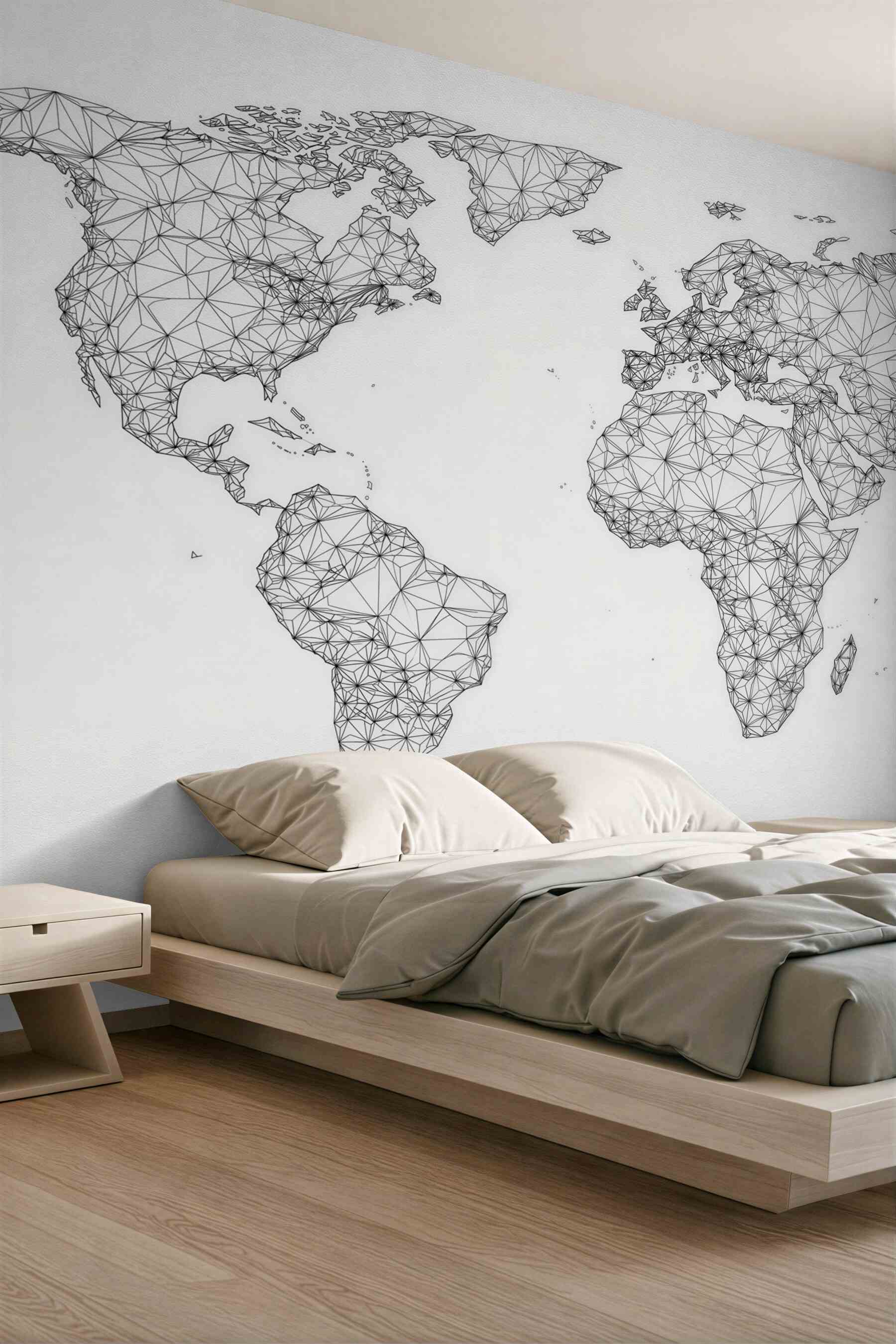 Fototapeta mapa świata geometryczna czarno biała nowoczesna