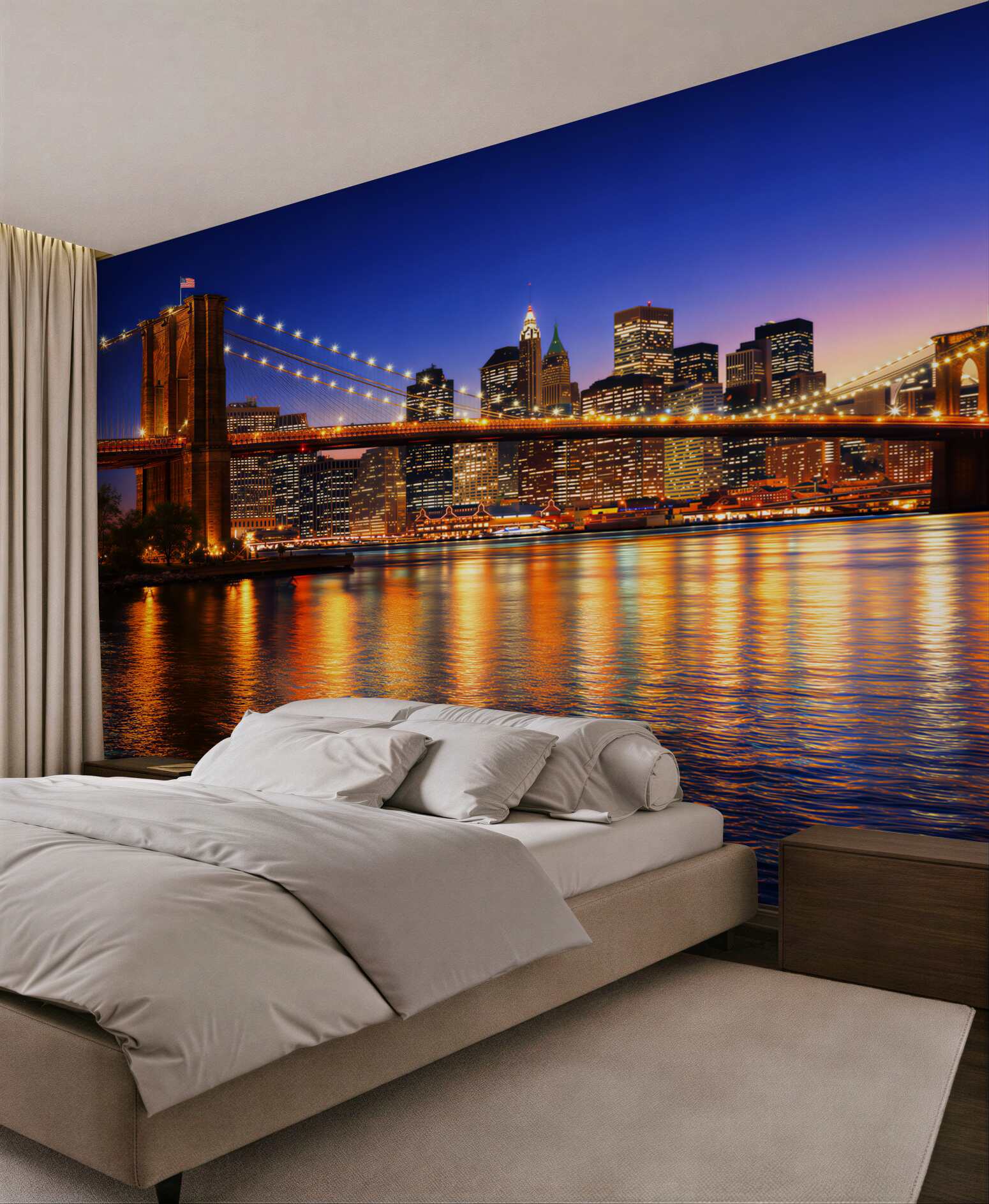 Fototapeta most Brooklyn i panorama Nowego Jorku nocą