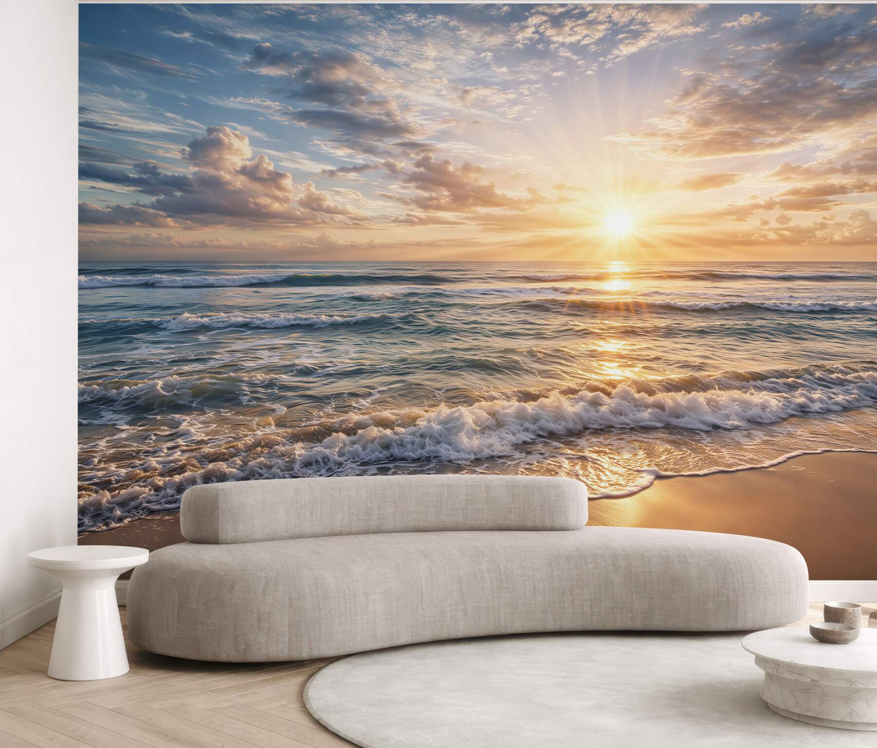 Fototapeta wschód słońca nad morzem i piaszczystą plażą