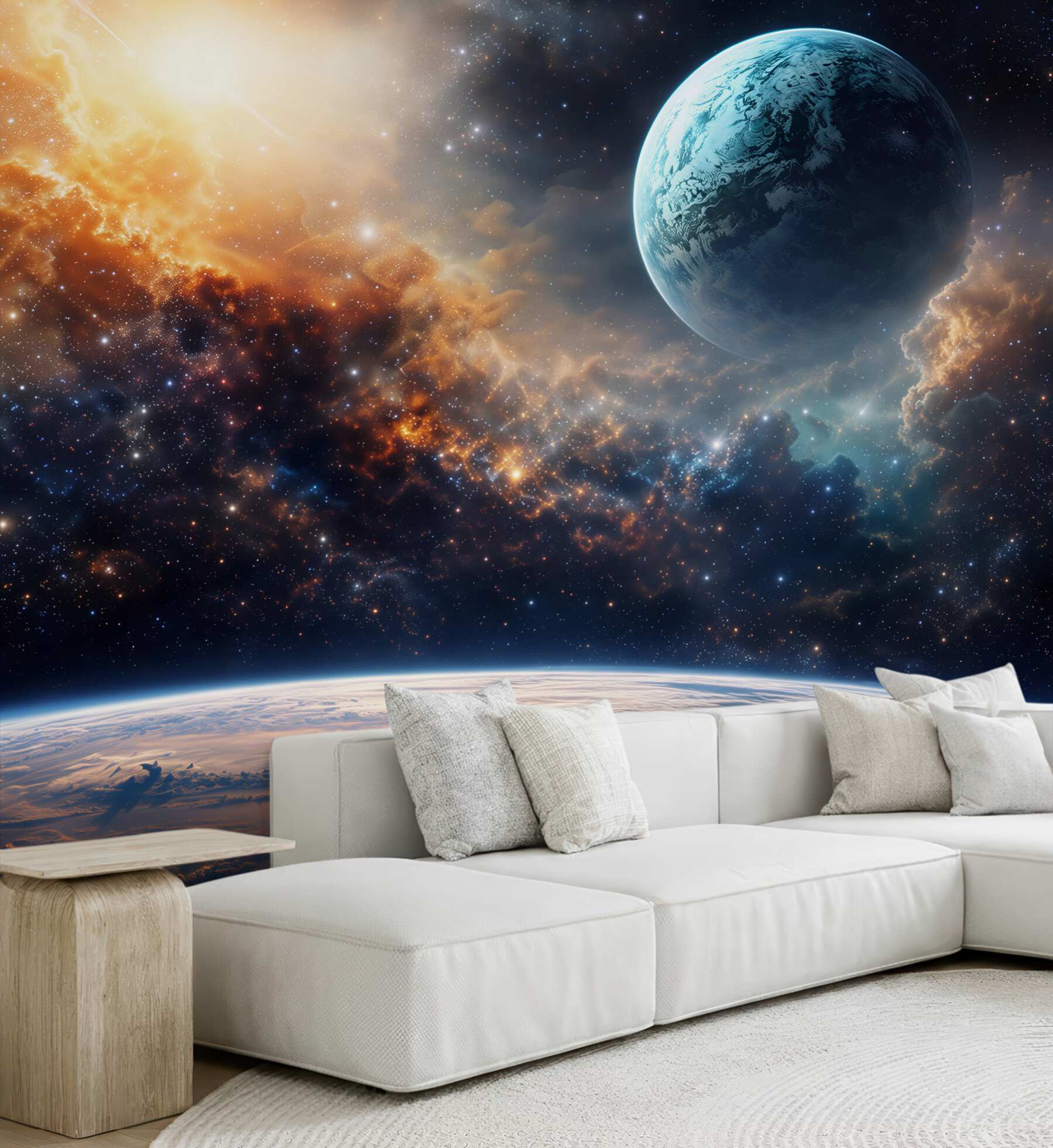 Fototapeta kosmos z planetą i gwiazdami wśród mgławic